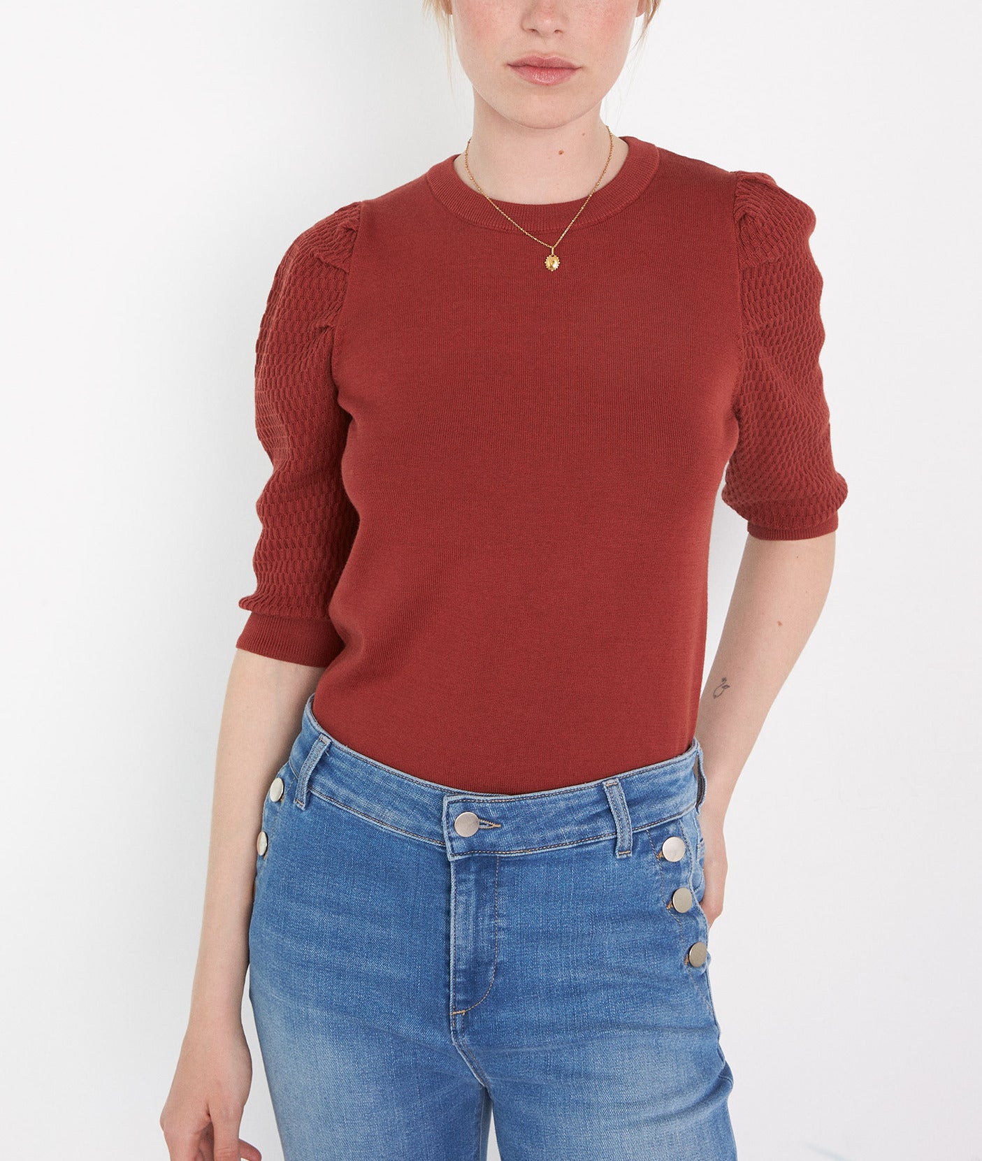 Pull en coton rouge brique Beryl Faume - seconde main