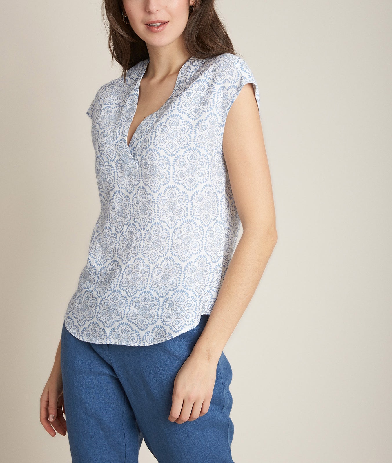 Top en lin imprimé blanc Eglantine Faume - seconde main