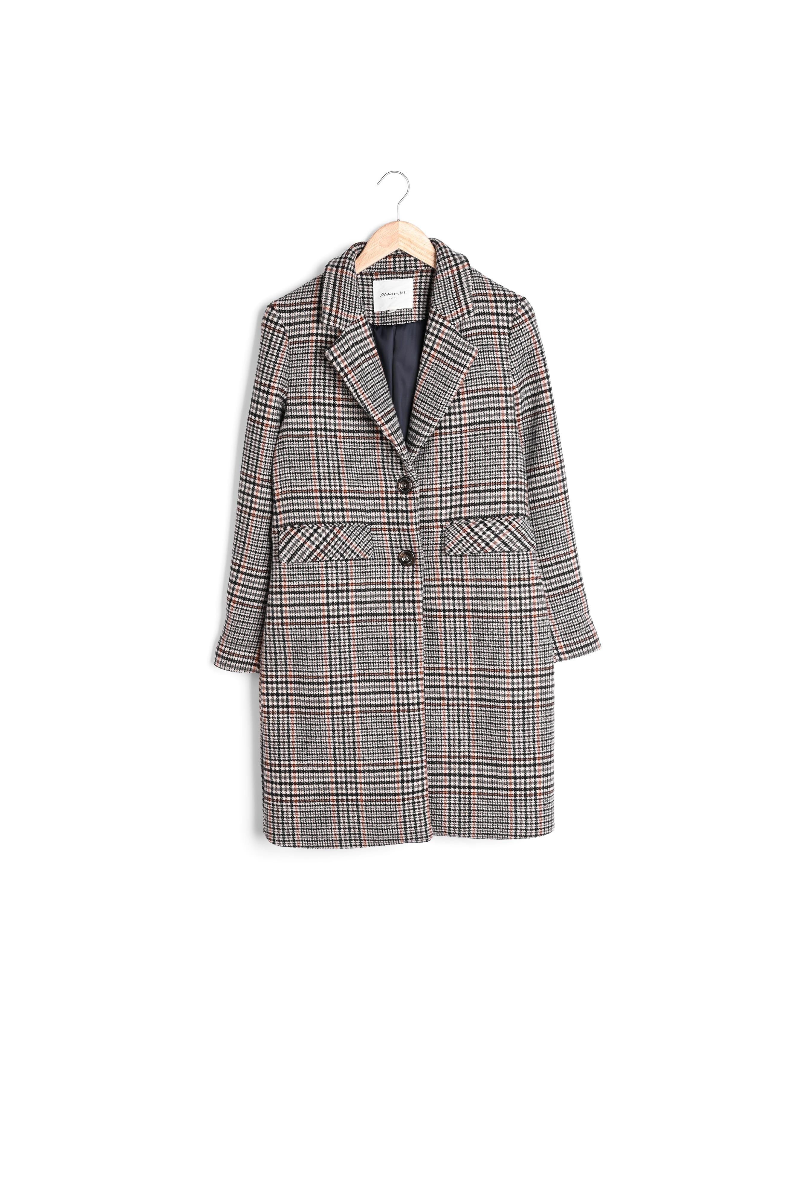 Manteau droit à carreaux beige Loulou Faume - seconde main