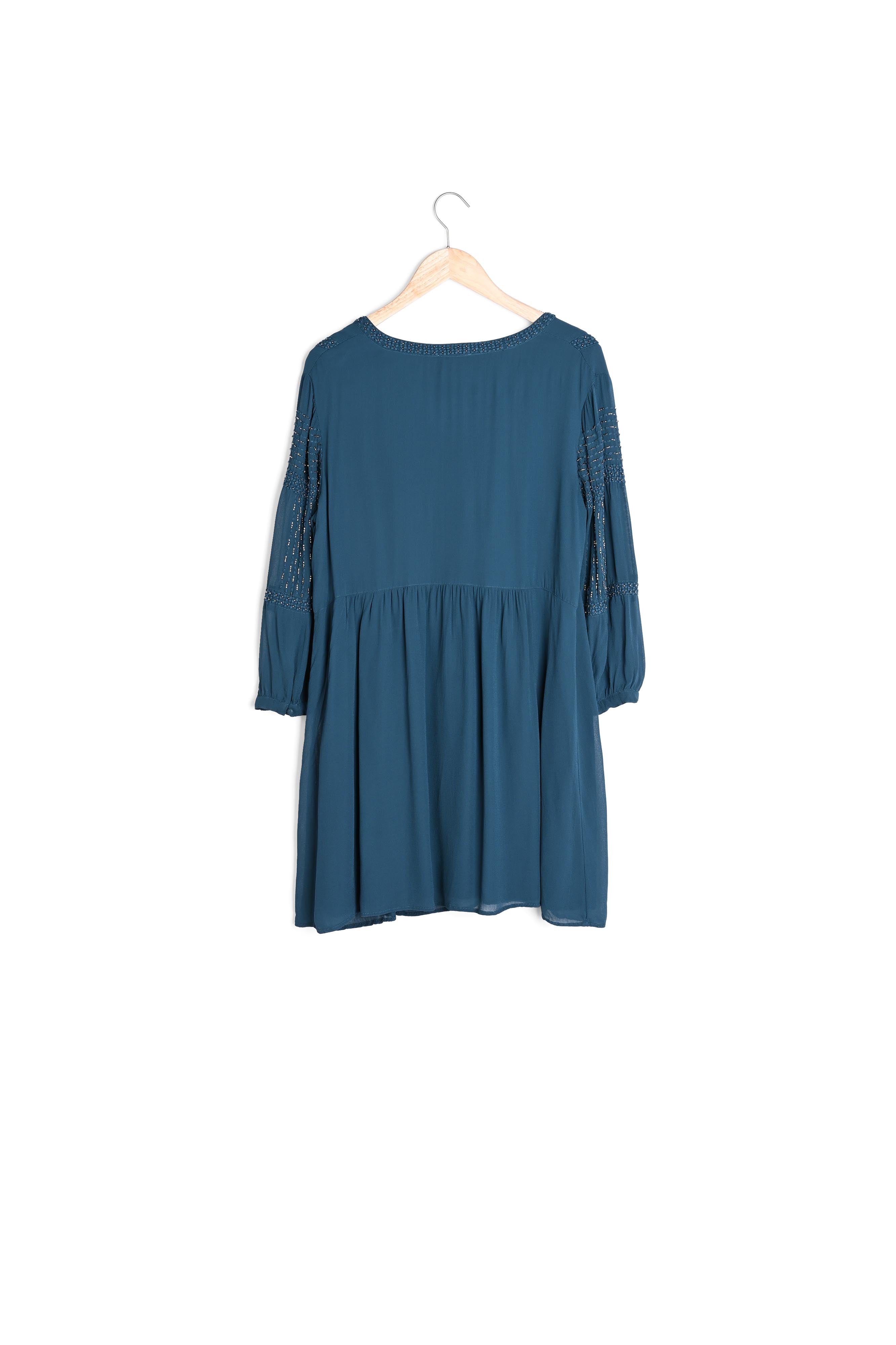 Robe courte perlée bleu canard Nelly Faume - seconde main