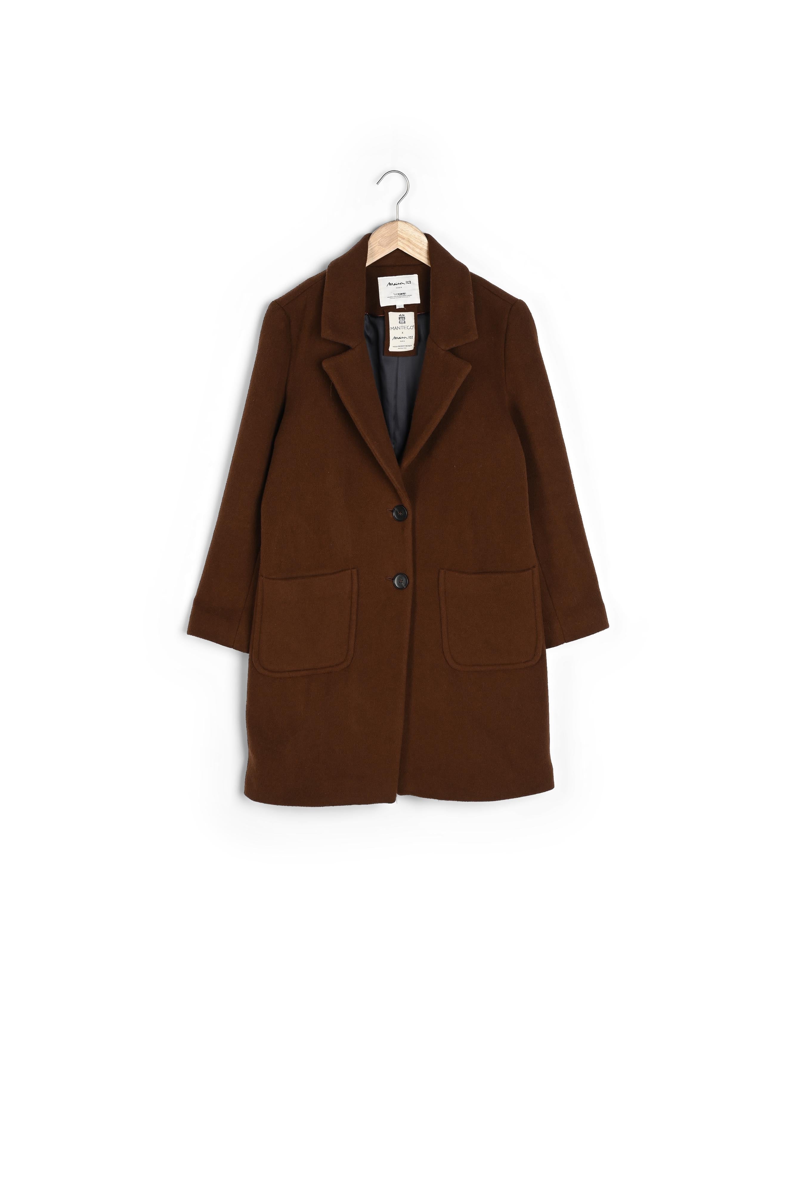 Manteau droit en laine recyclée brique Martin Faume - seconde main