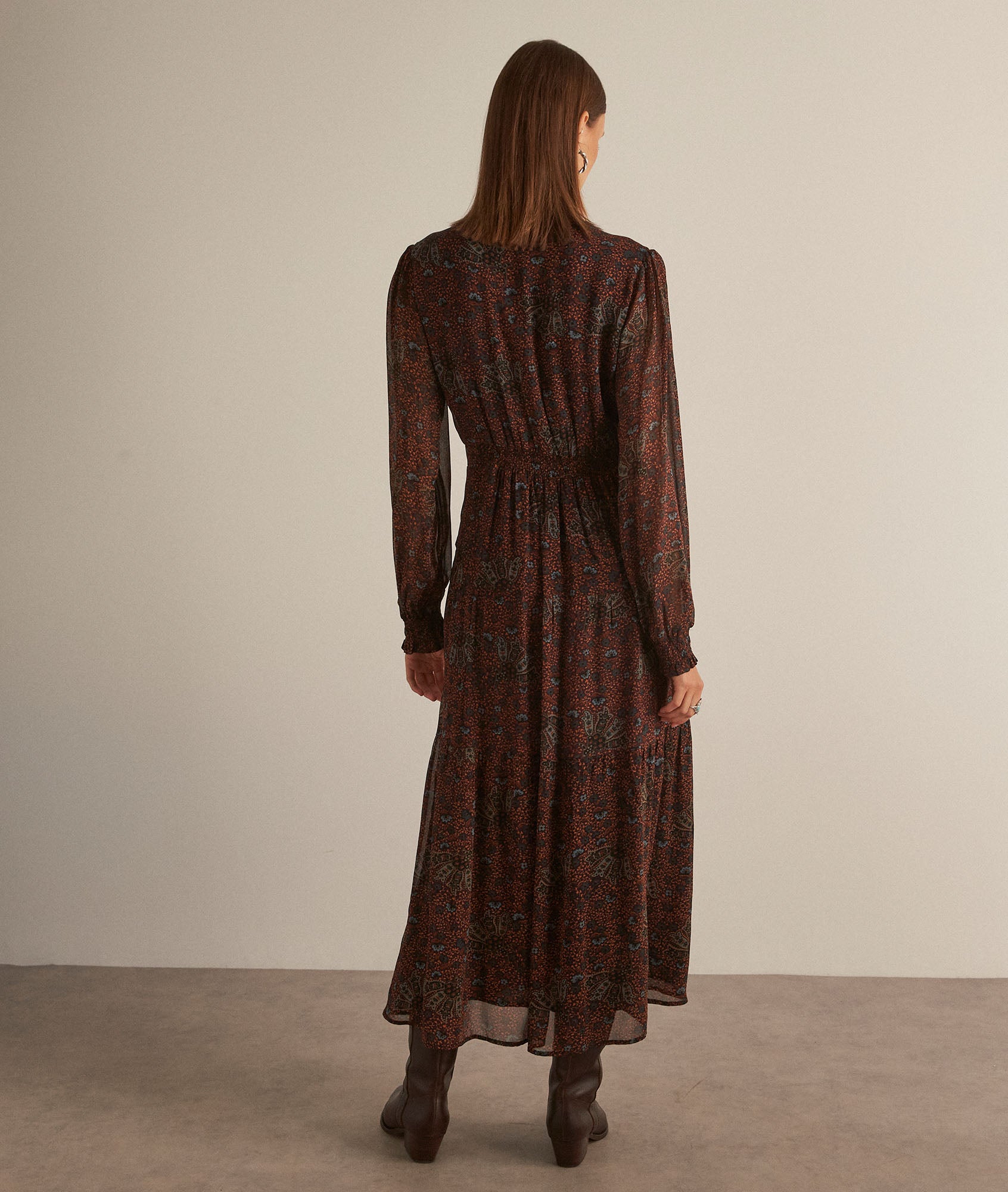 Robe longue imprimée marron Carola Faume - seconde main