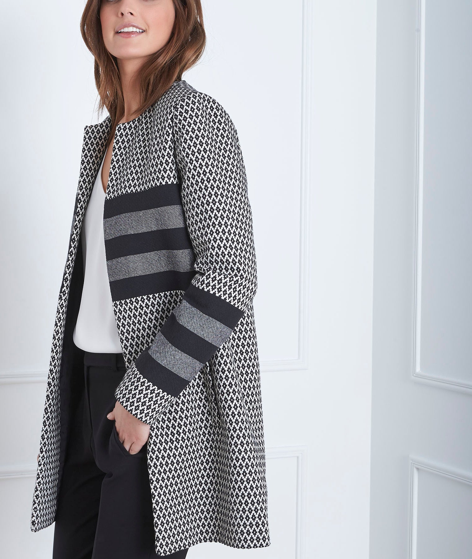 Manteau noir jacquard droit Darling Faume - seconde main