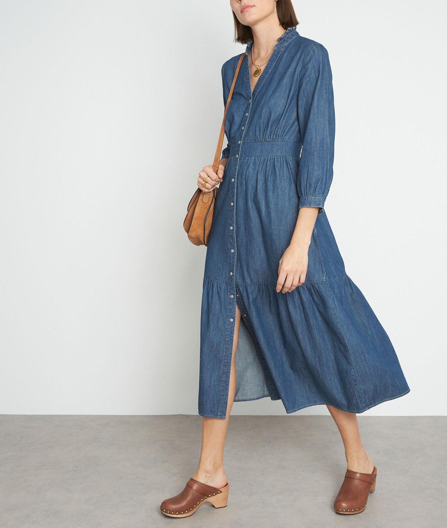 Robe longue en denim délavé Carola Faume - seconde main