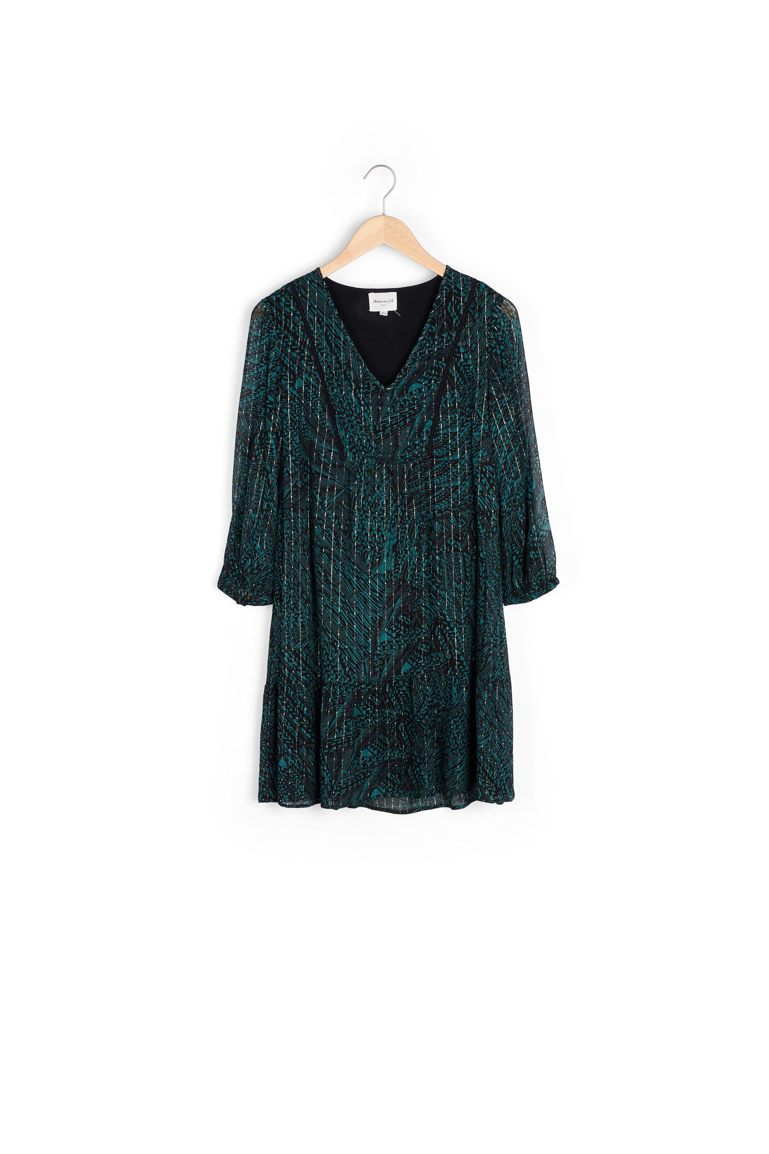 Robe courte et fluide imprimée verte et noire Soraya Faume - seconde main