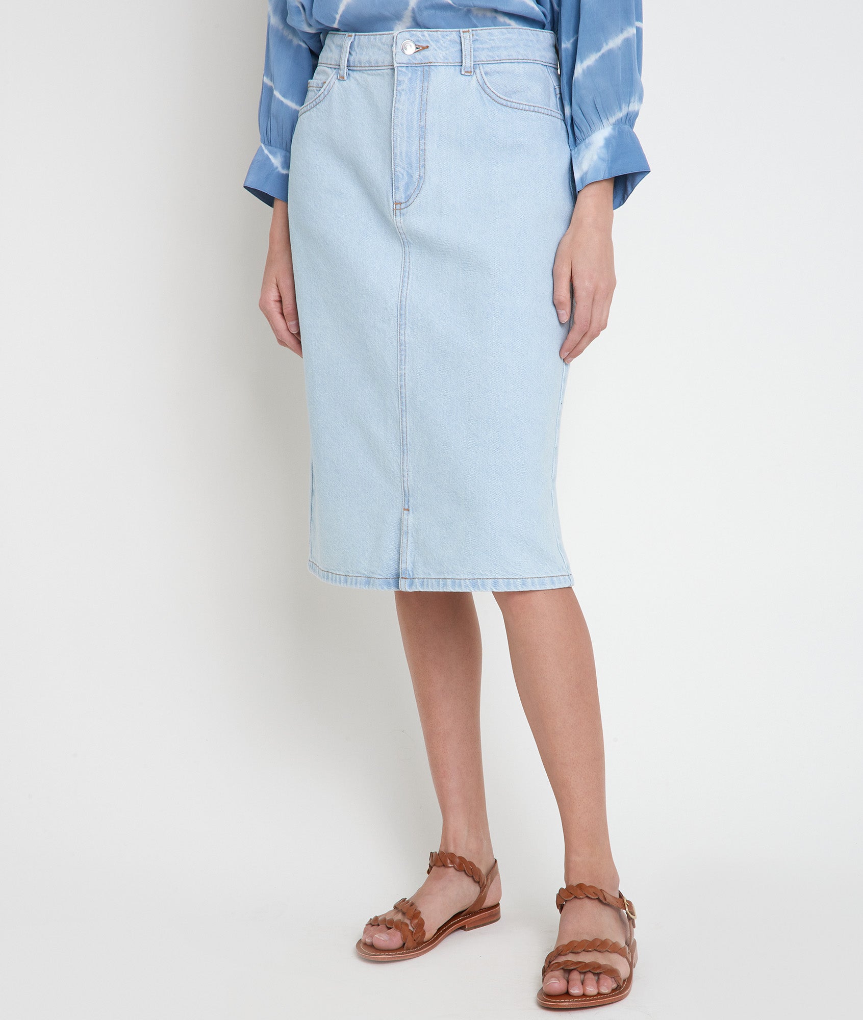 Jupe mi-longue en denim pure bleached Erica Faume - seconde main