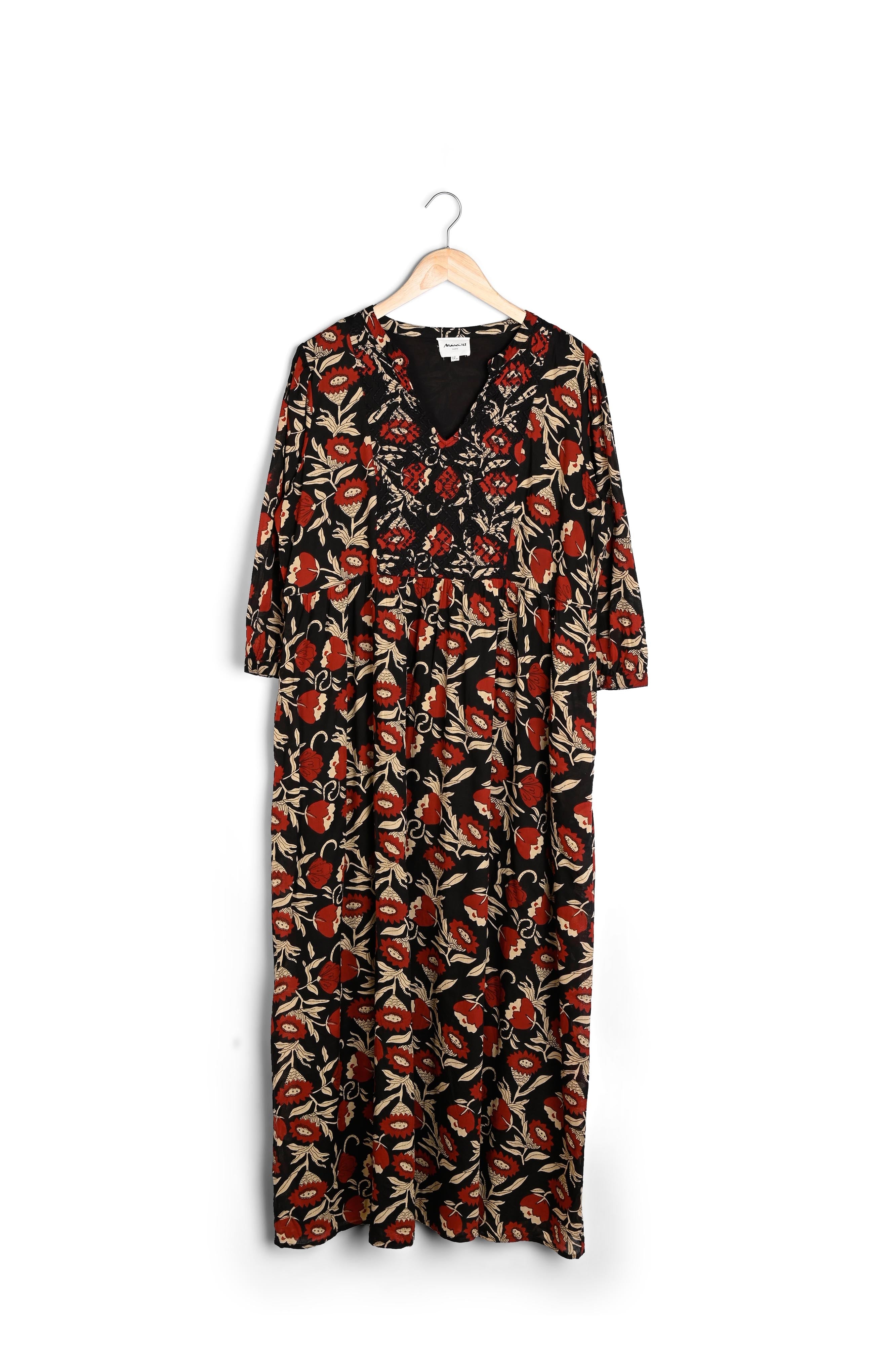 Robe longue en coton imprimé noir Nabila Faume - seconde main