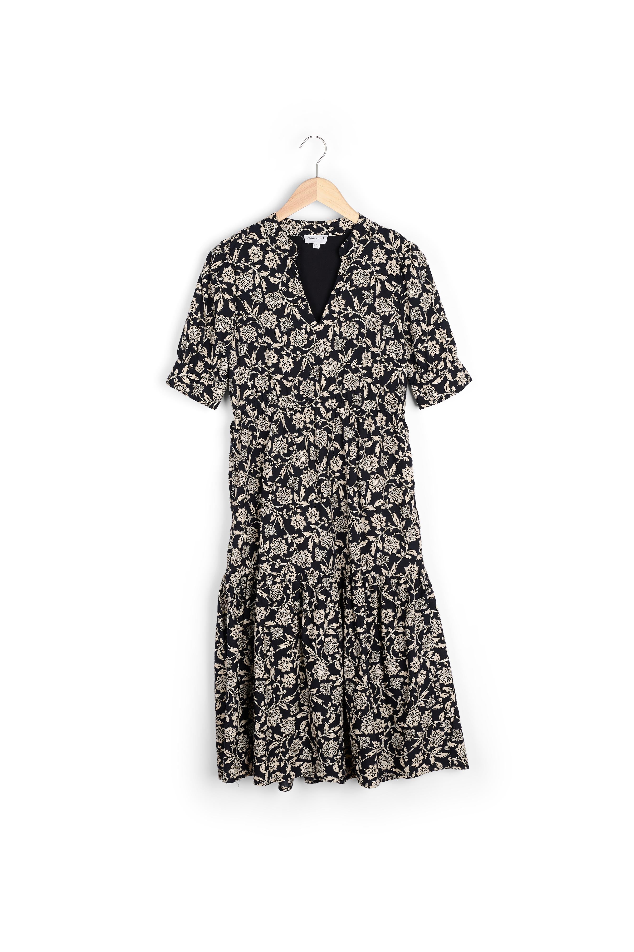 Robe longue en coton imprimé noir Naomie Faume - seconde main