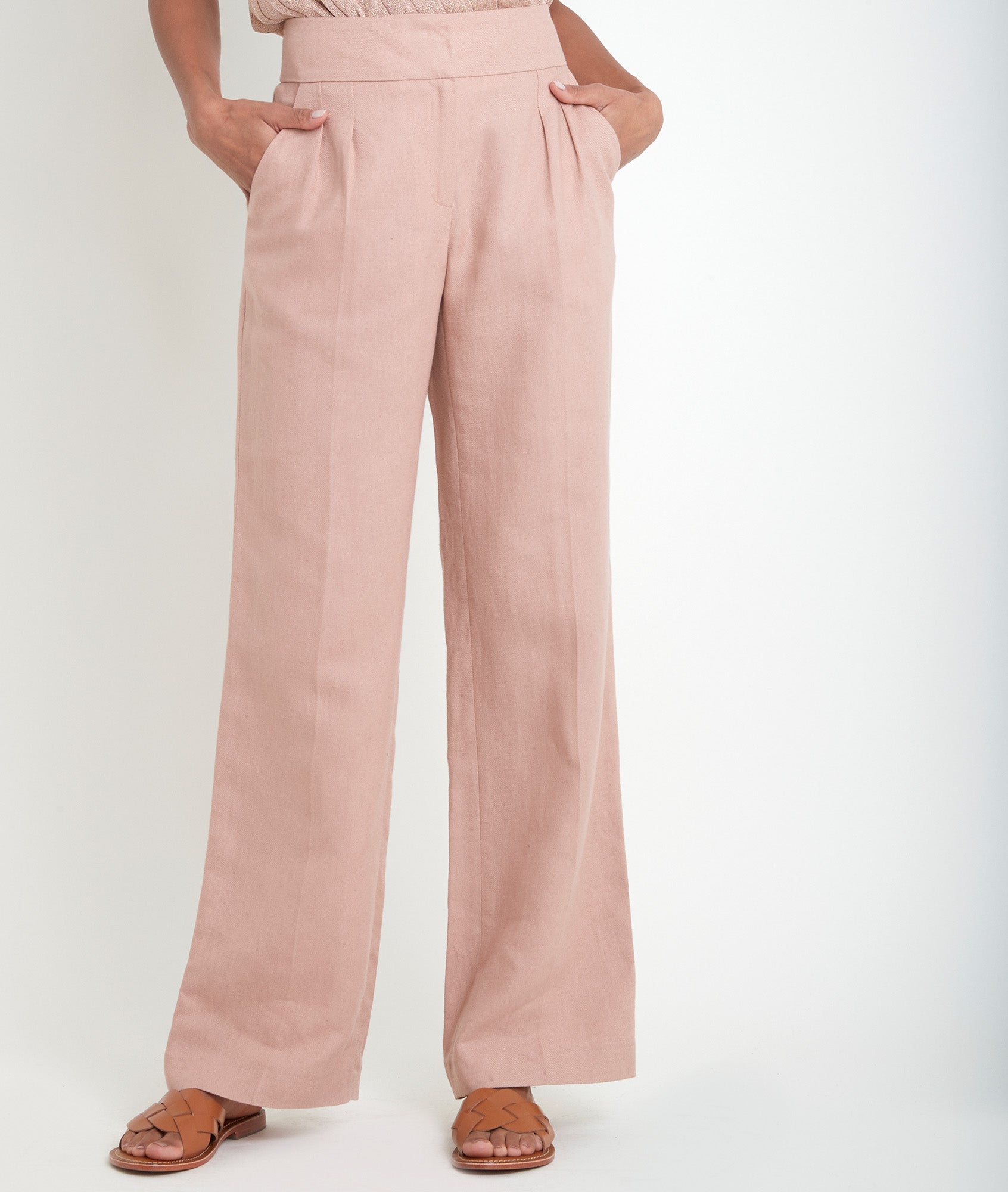 Pantalon large rose en coton et lin Galaxy Faume - seconde main