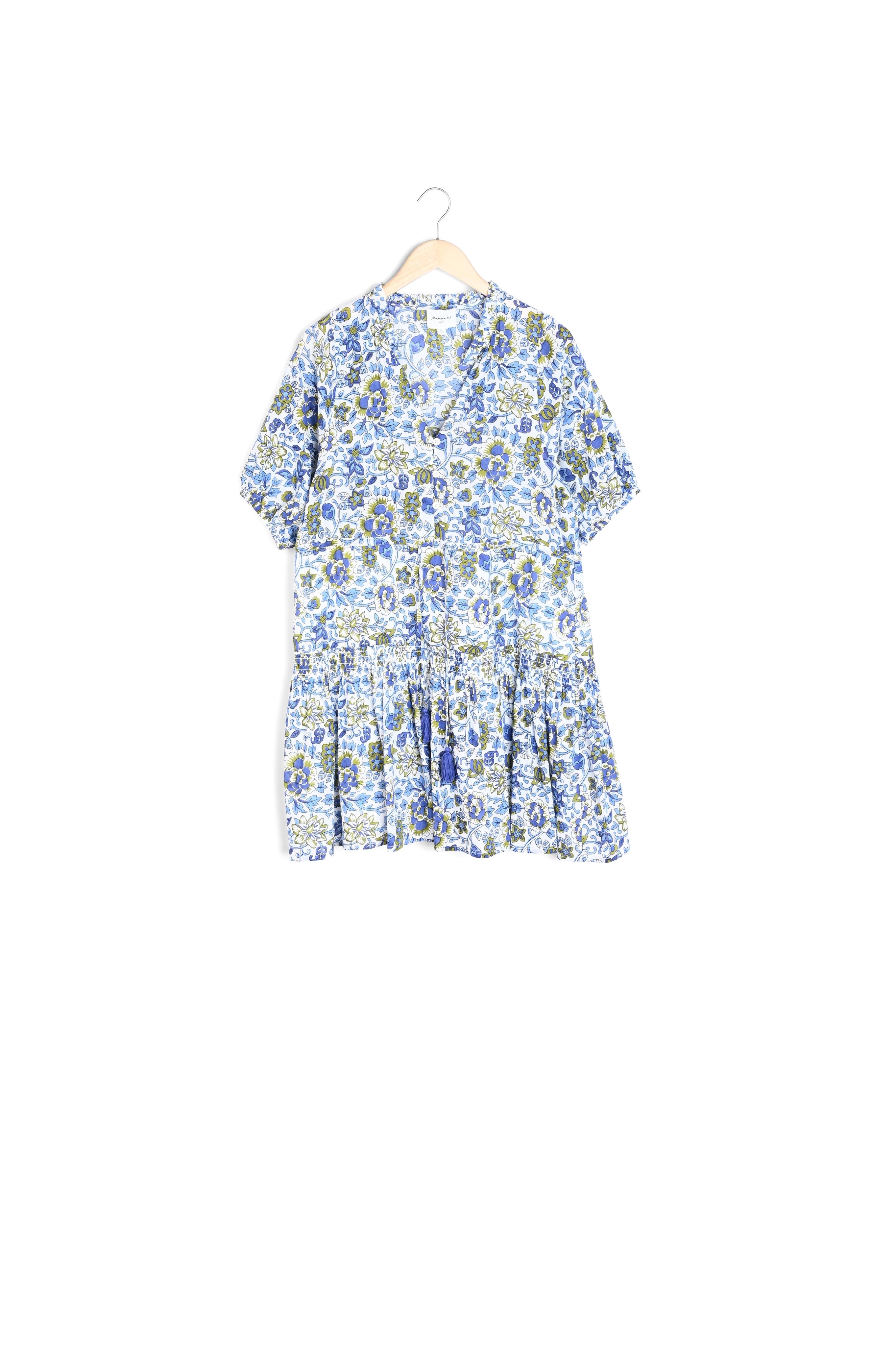 Robe courte en coton imprimé blanc et bleu Hana Faume - seconde main