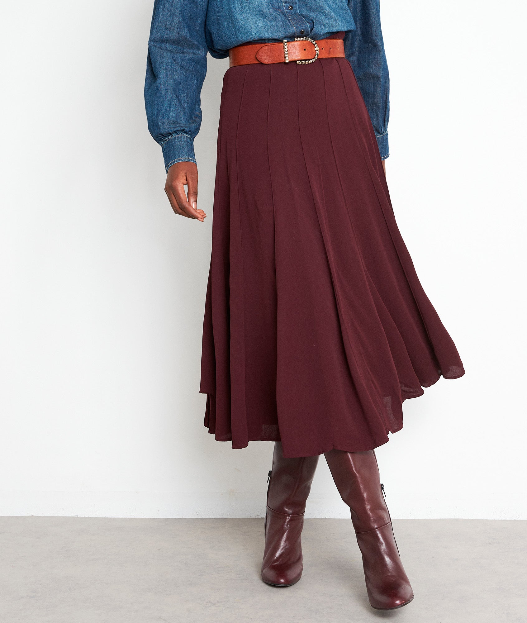 Jupe midi corolle bordeaux Fidji Faume - seconde main