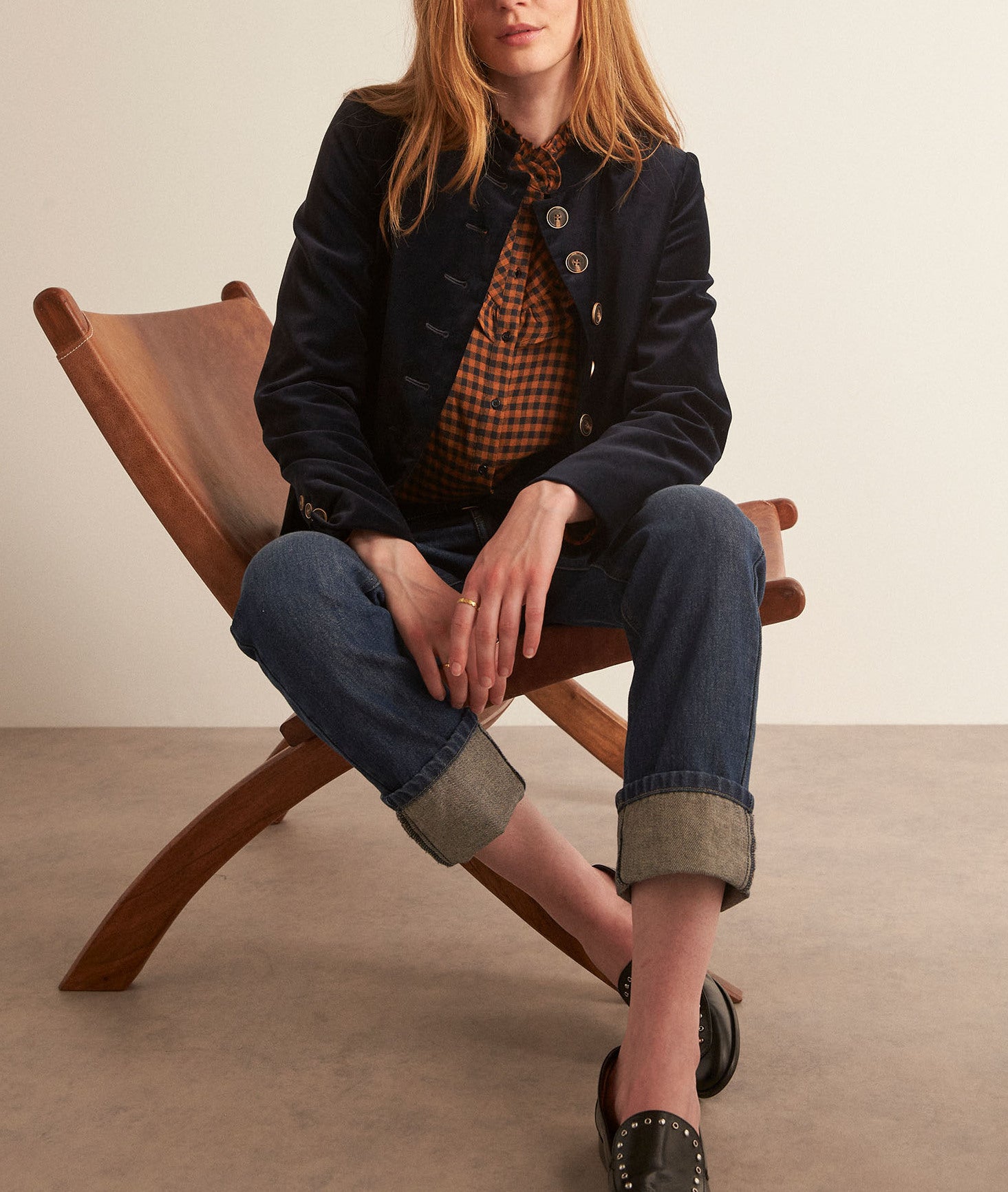 Veste courte en velours bleu marine Tang Faume - seconde main