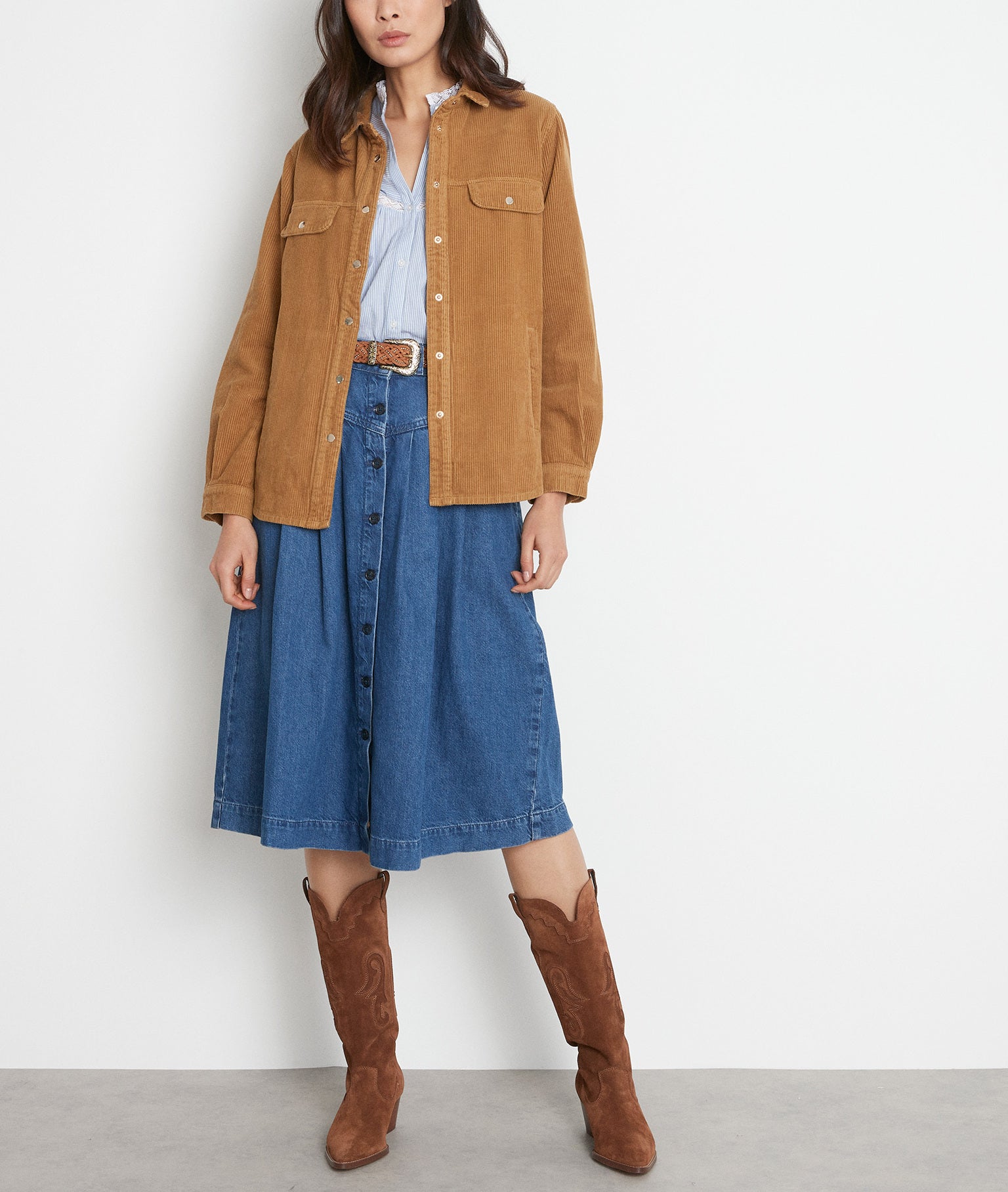 Jupe midi boutonnée en denim Francine Faume - seconde main