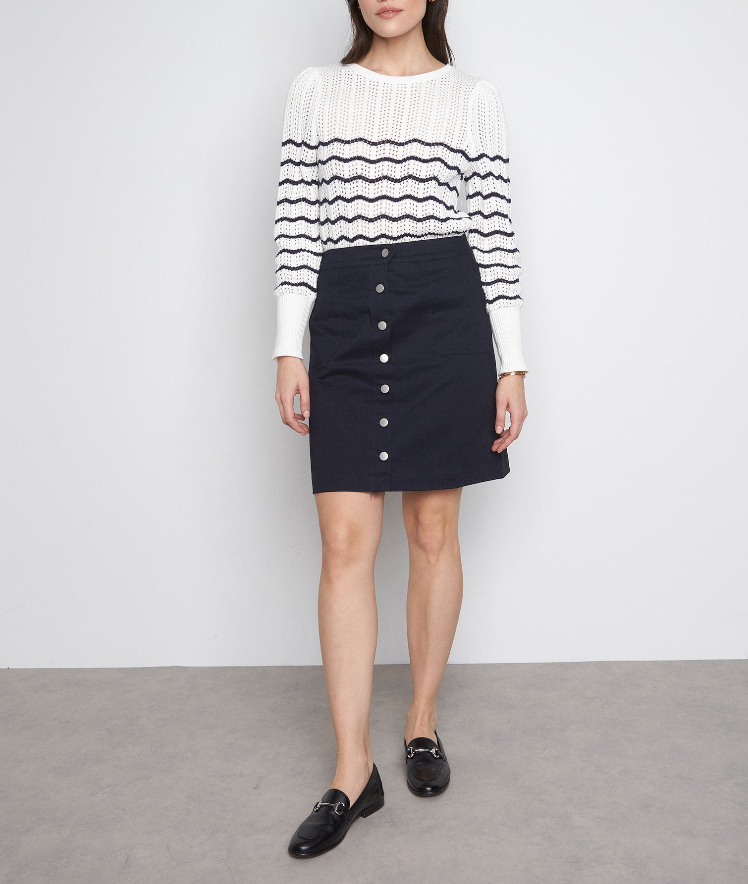 Jupe en coton bio boutonnée bleu marine Dambre Faume - seconde main