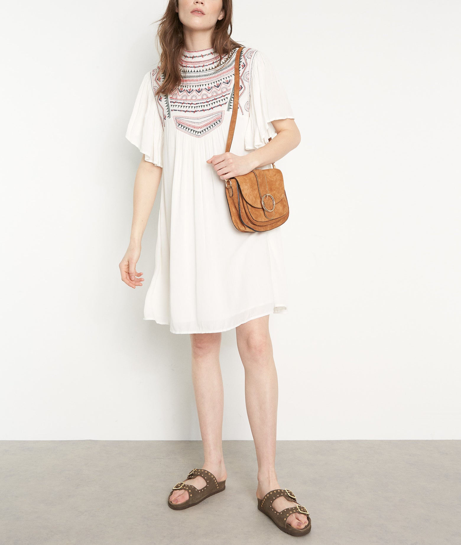 Robe courte brodée blanc Naurene Faume - seconde main