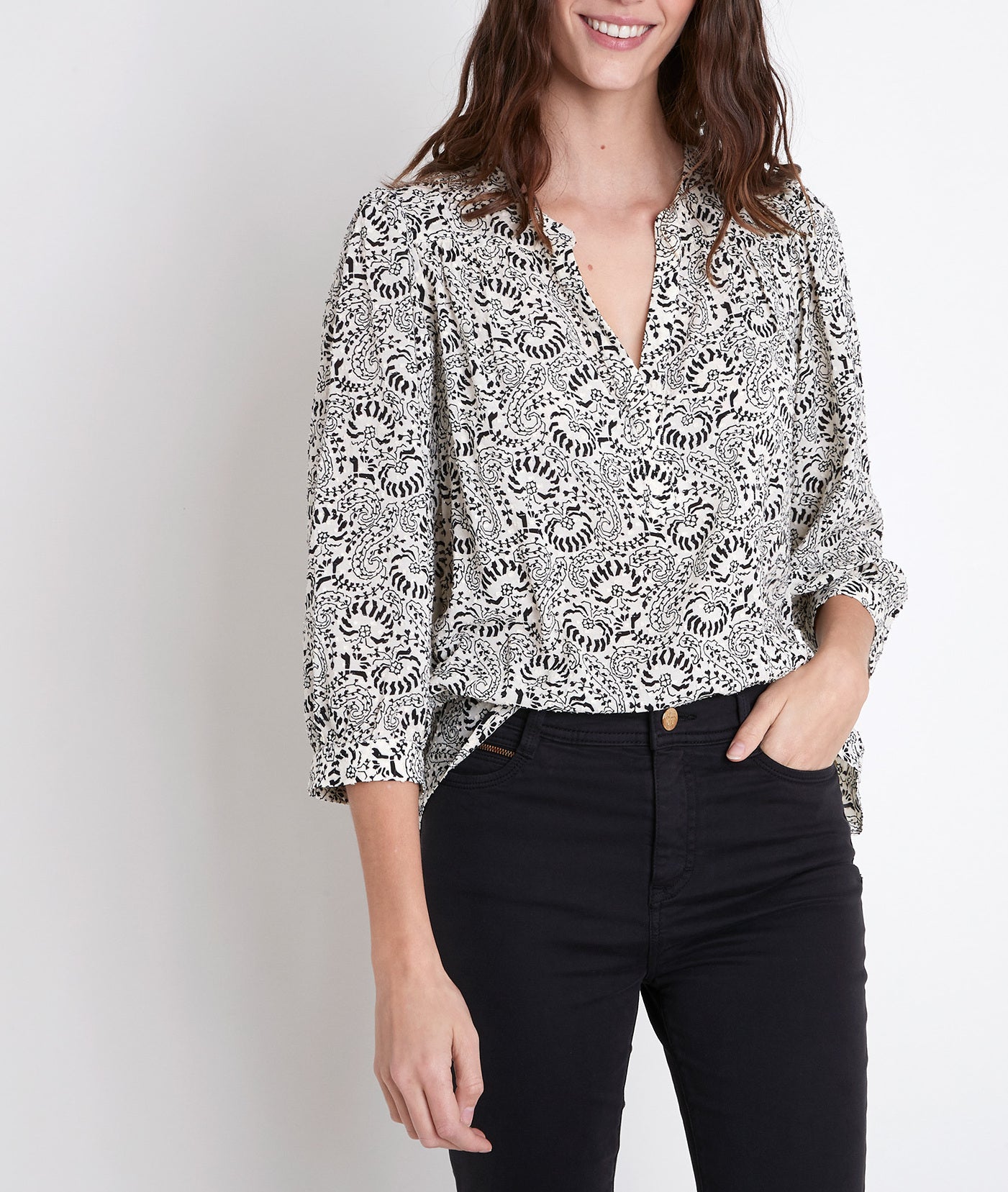 Blouse écrue imprimé fleuri Elsa Faume - seconde main
