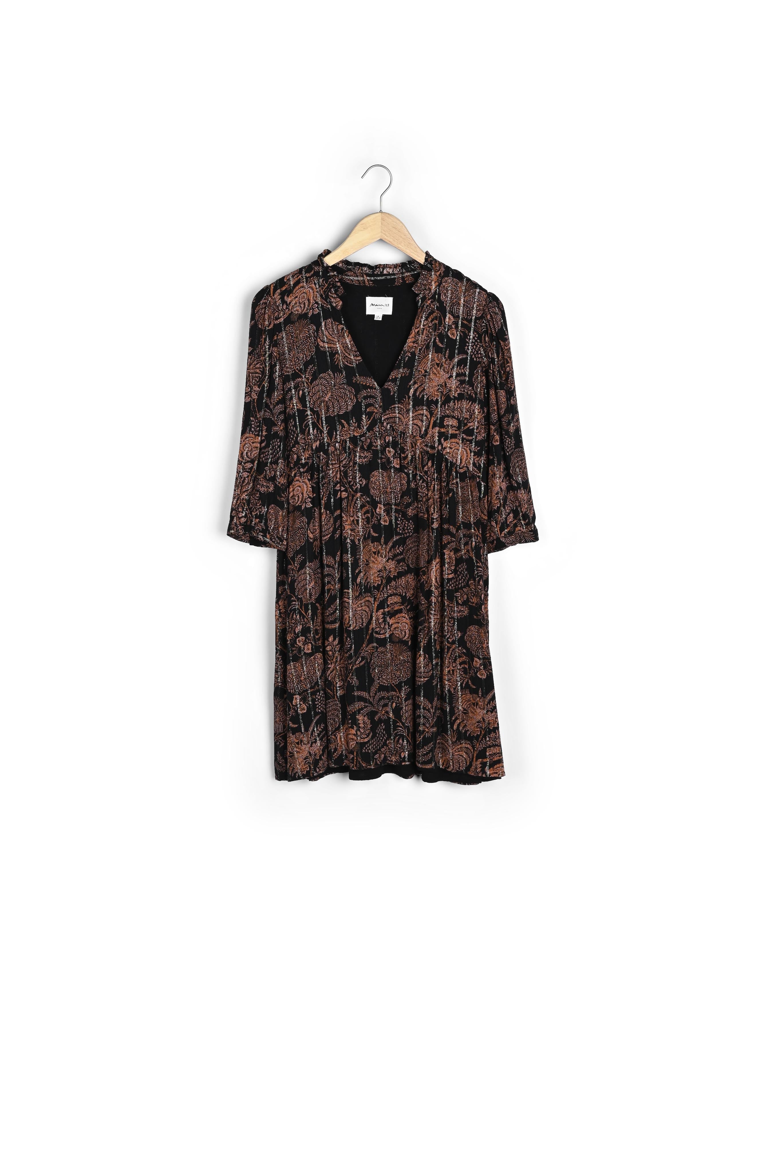 Robe courte imprimée noir et orange Lais Faume - seconde main