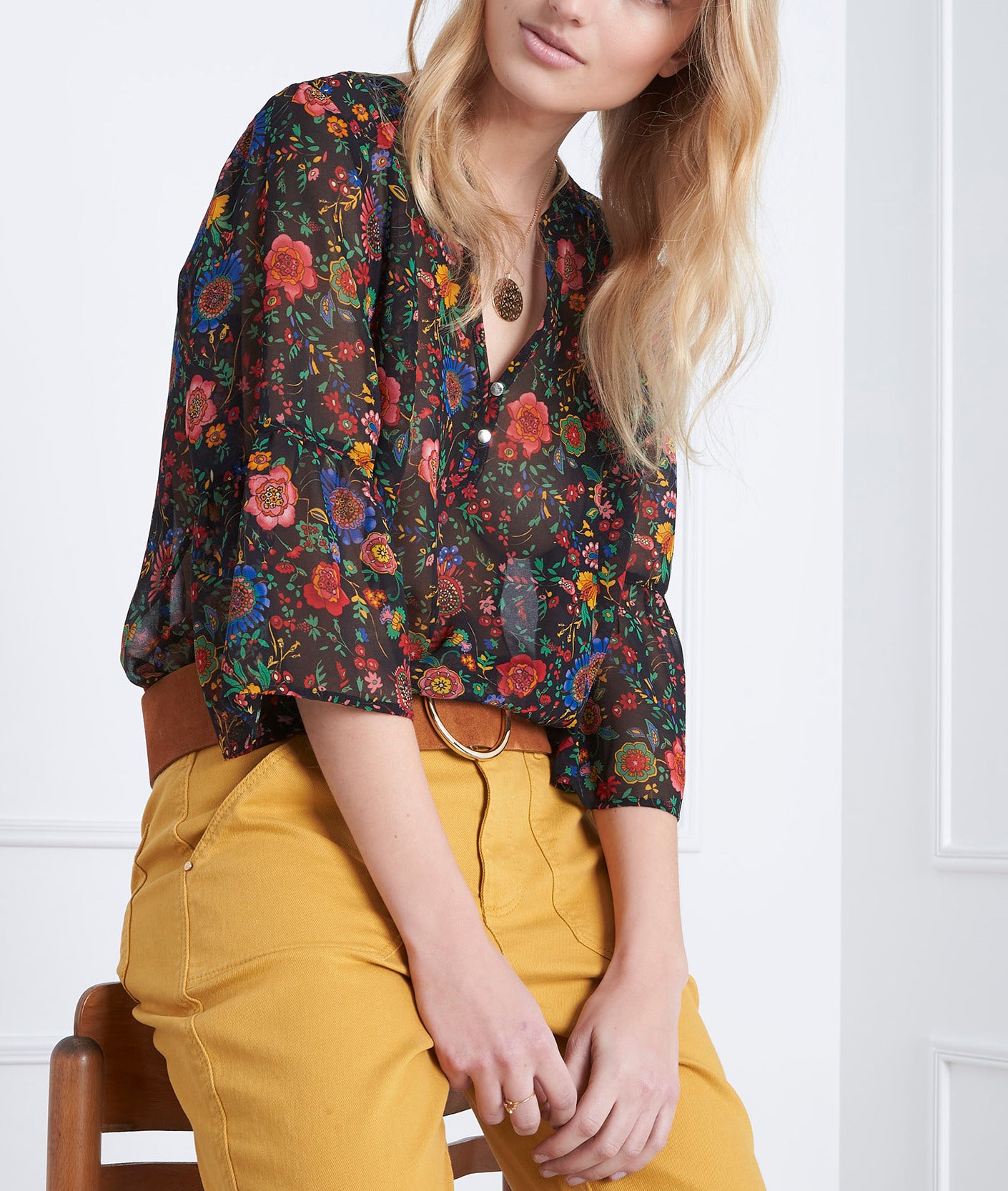 Blouse noire imprimé fleuri Valeriane Faume - seconde main