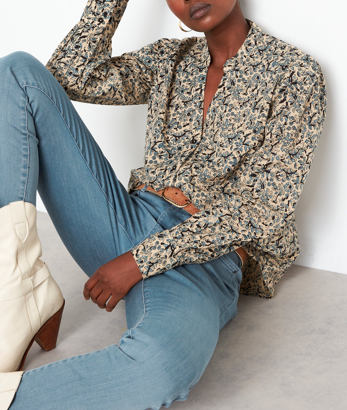 Chemise imprimée à manches bouffantes bleue Tippi Faume - seconde main