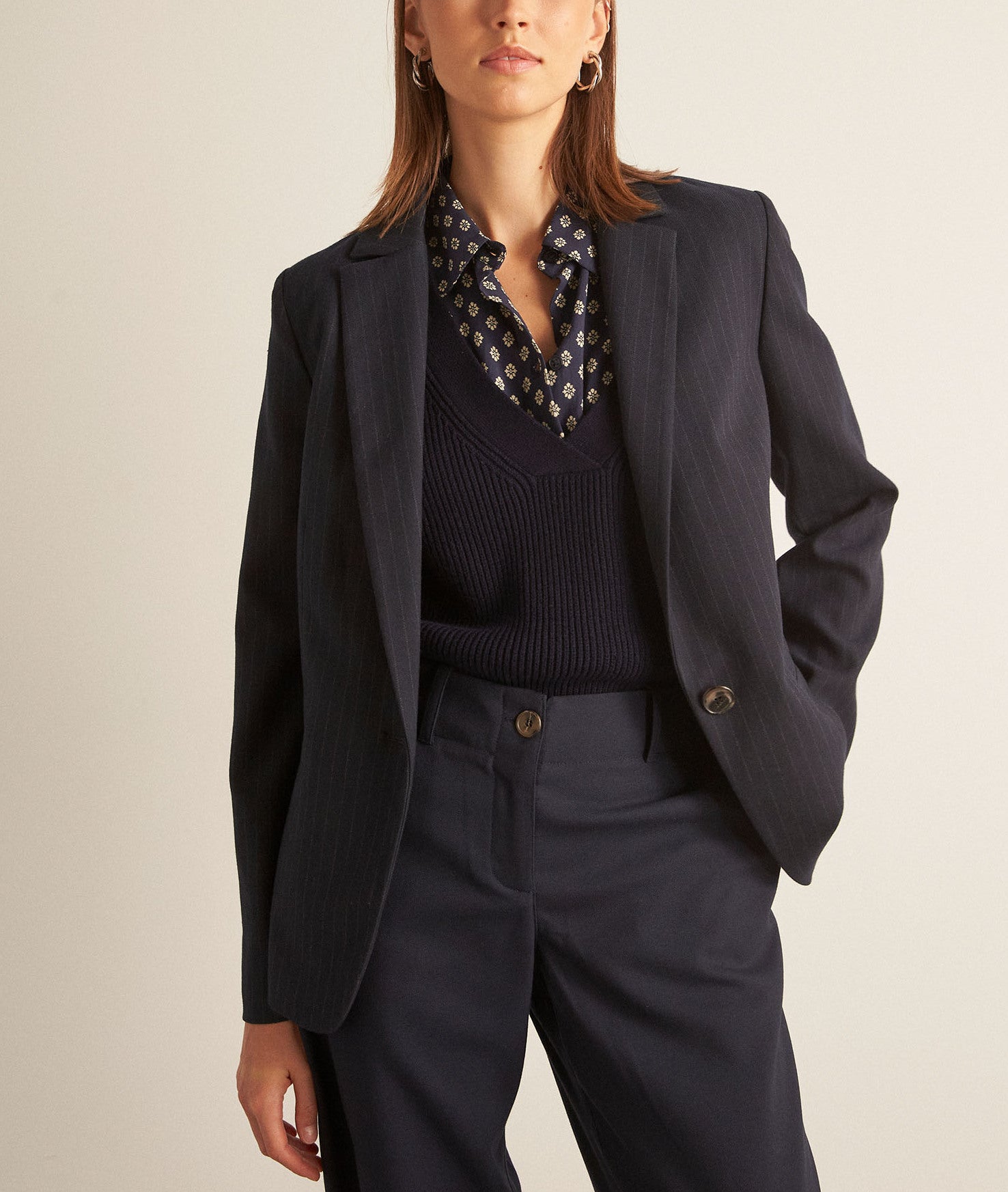 Veste de tailleur rayée marine Arlene Faume - seconde main