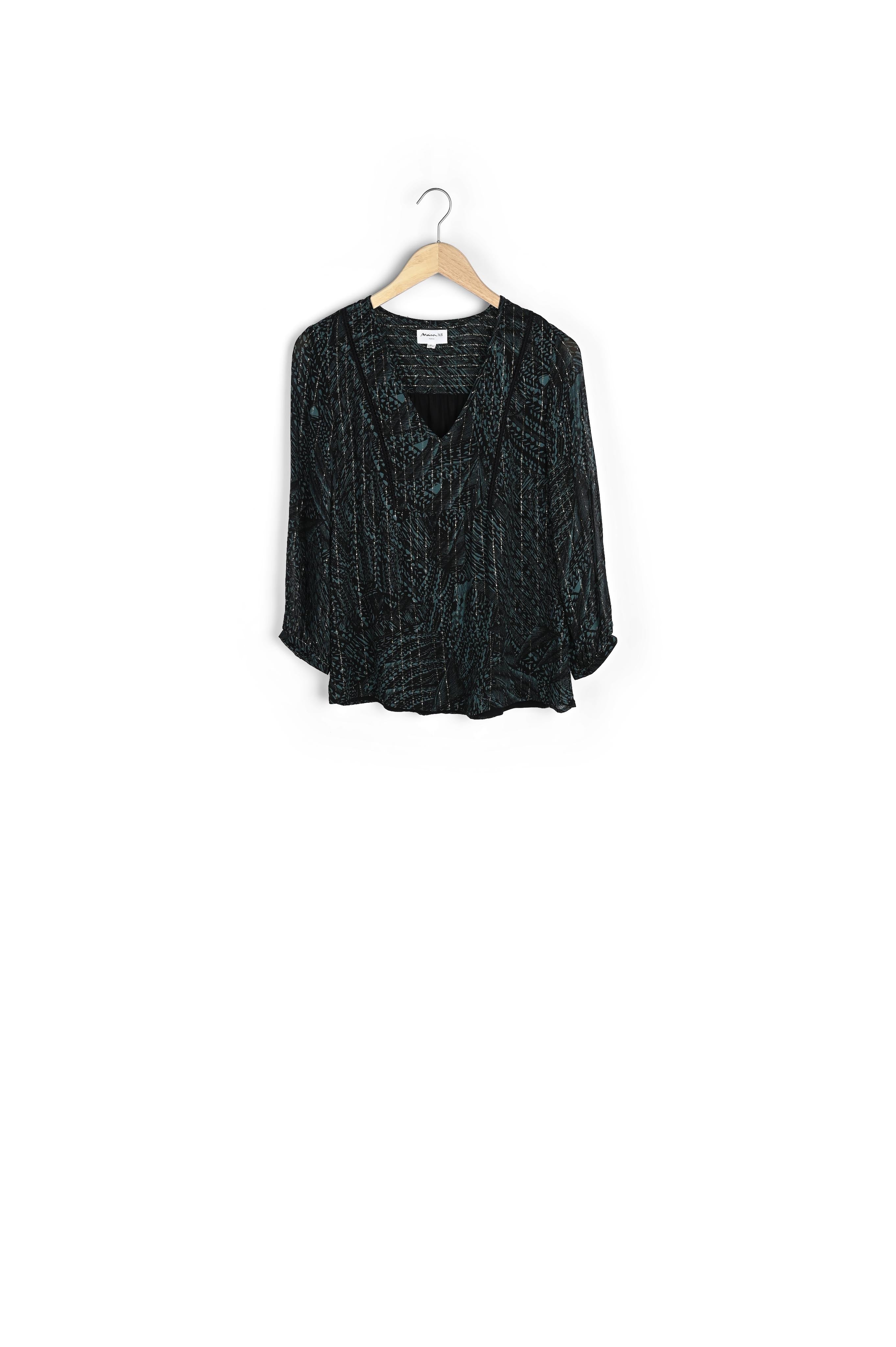 Blouse fluide imprimée noire et vert Abigaelle Faume - seconde main