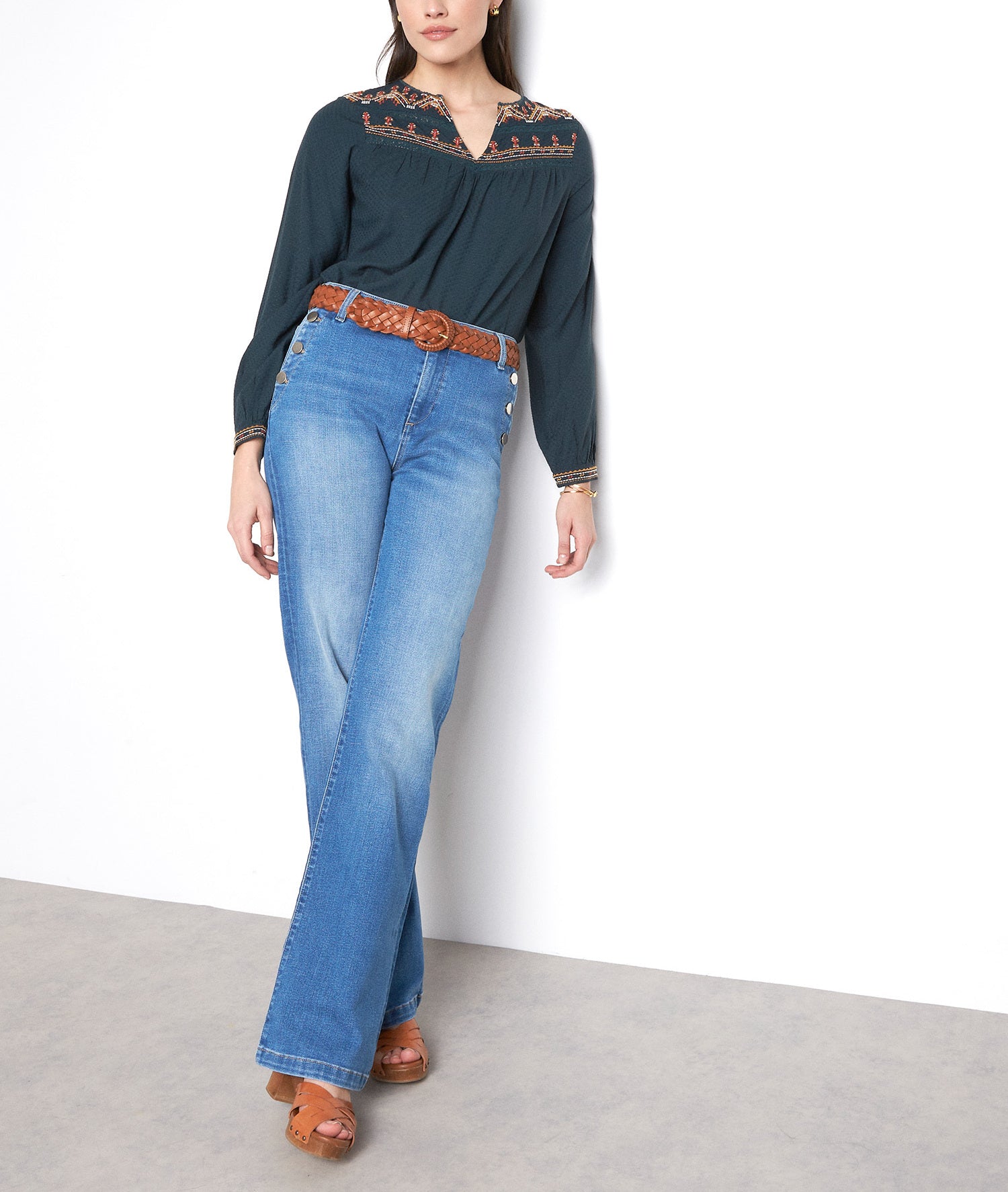 Blouse brodée vert sapin Loulou Faume - seconde main