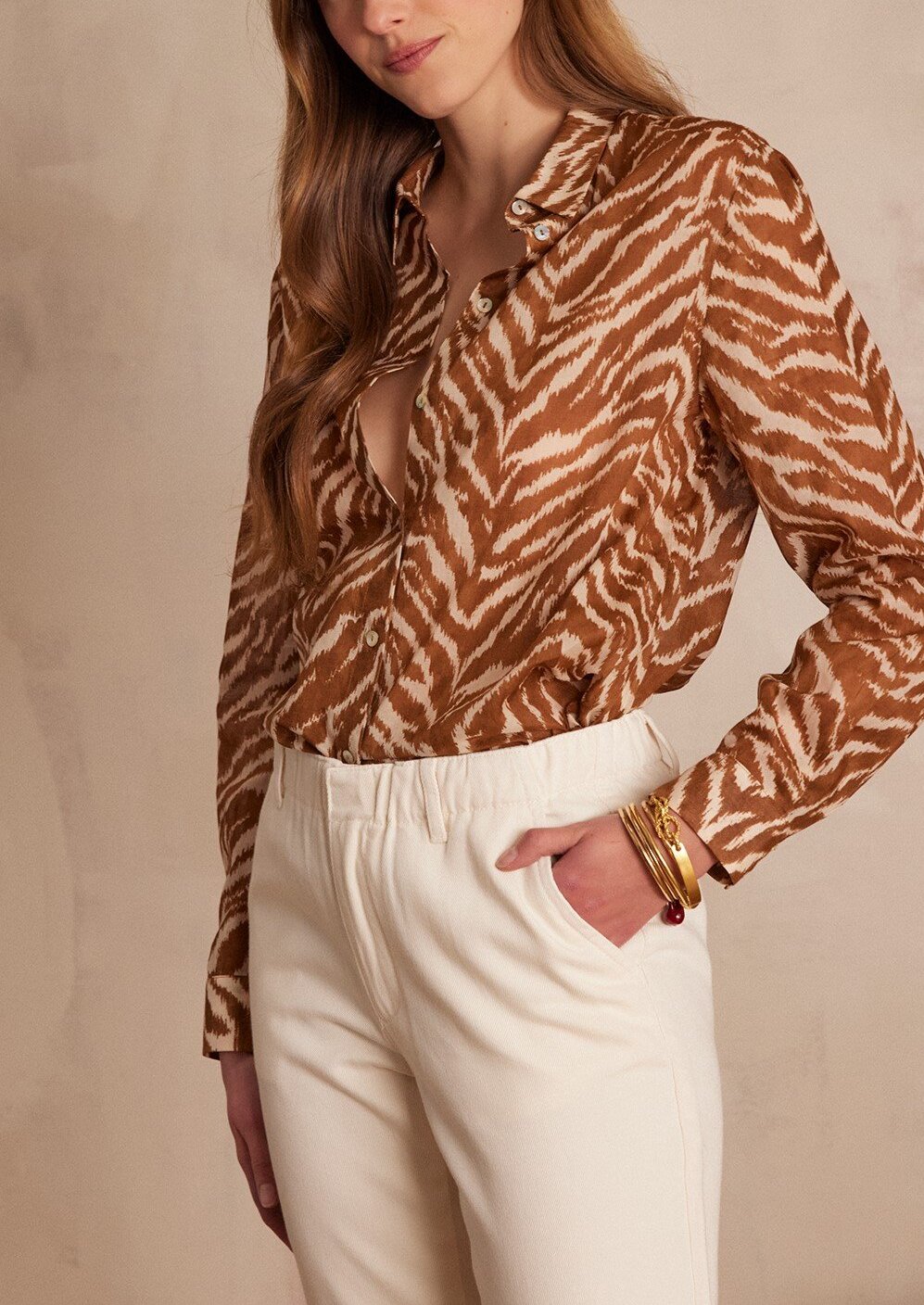 Chemisier COLETTE en coton imprimé zèbre Faume - seconde main