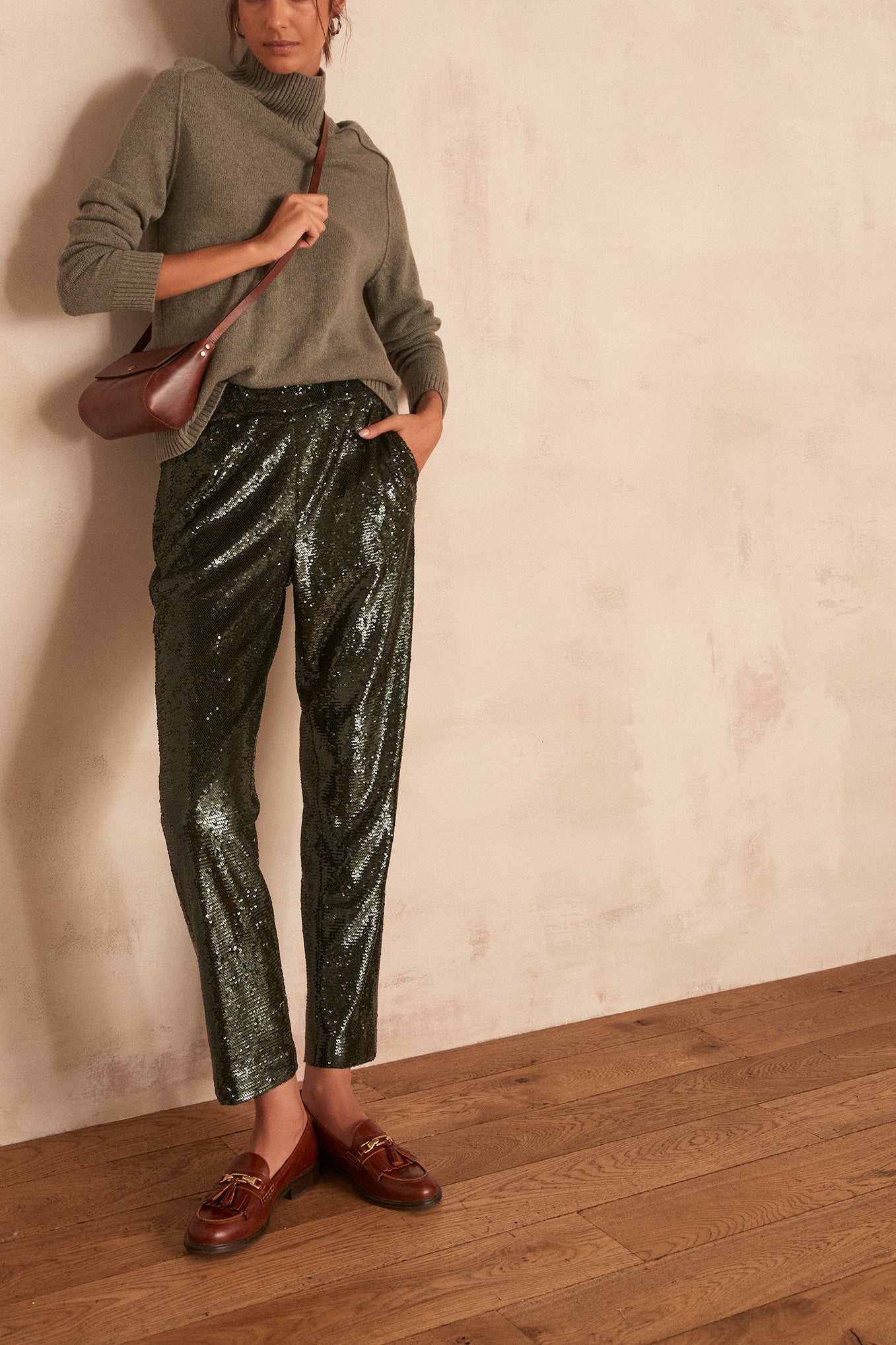 Pantalon chino à paillettes Verona Faume - seconde main