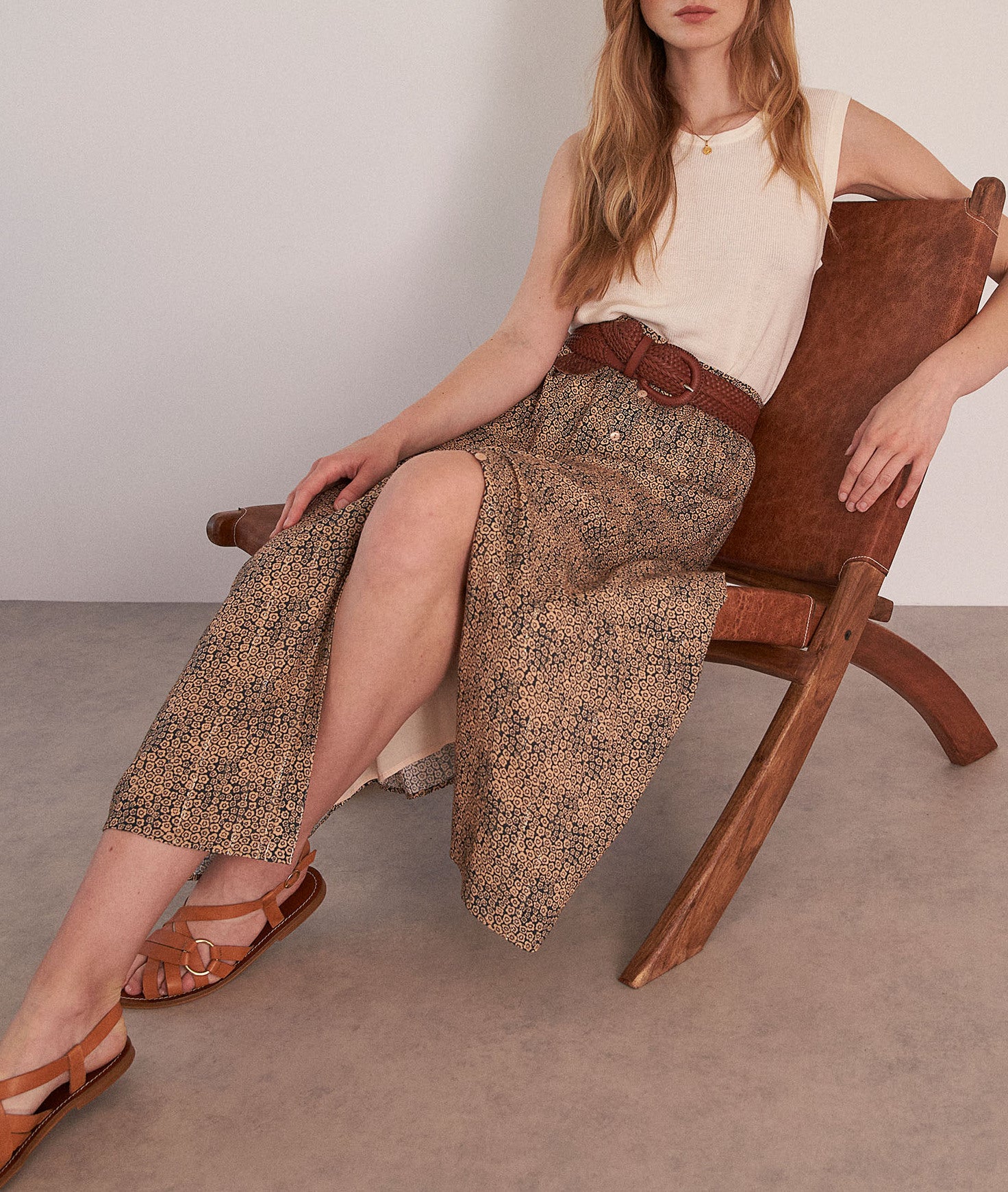 Jupe longue imprimée beige Daria Faume - seconde main