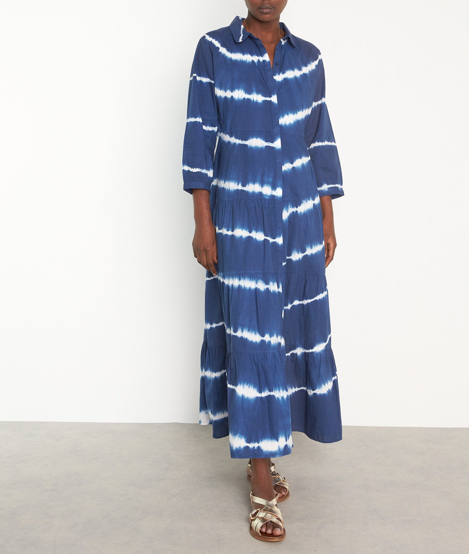Robe longue tie and dye en coton marine Nisrine Faume - seconde main