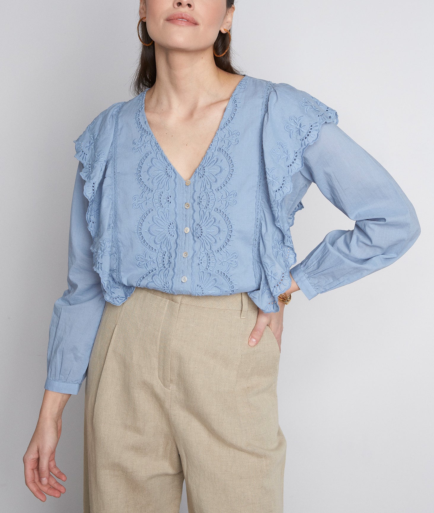 Chemise en coton brodé pure bleached Lalissa Faume - seconde main