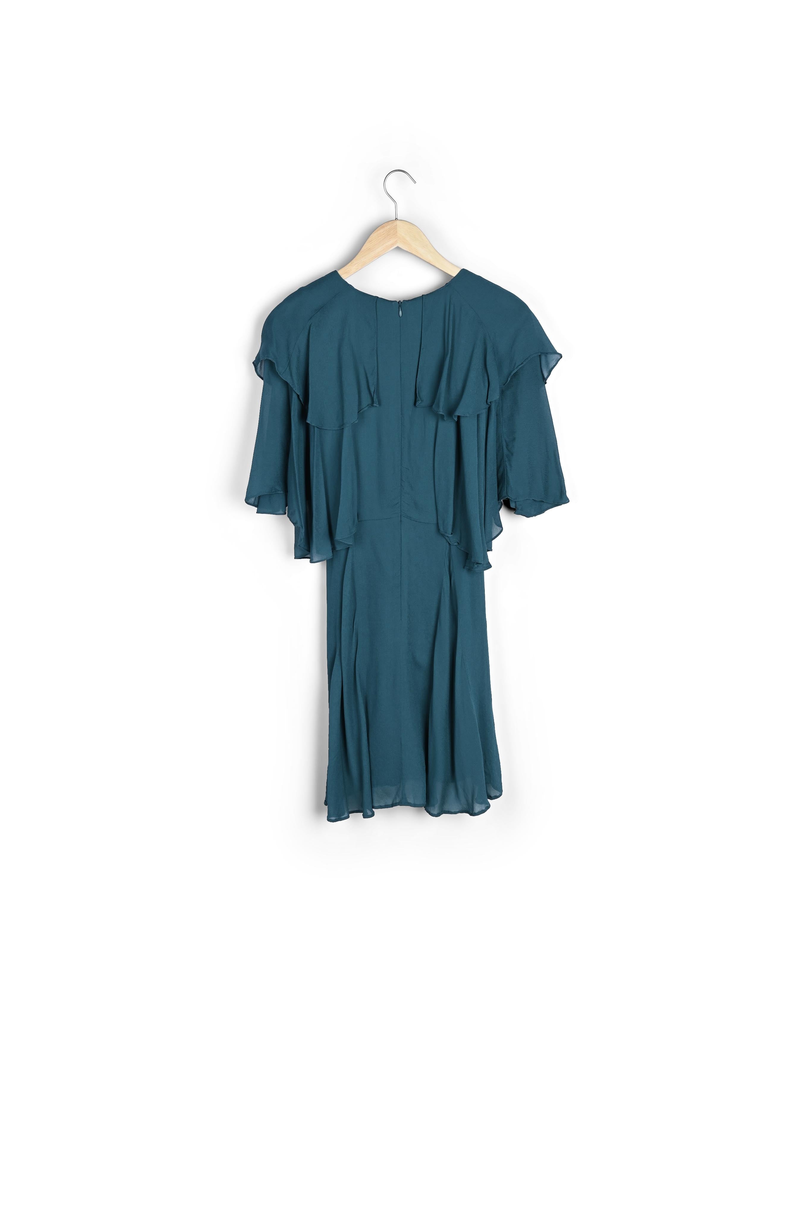 Robe courte et volantée bleu canard Nina Faume - seconde main