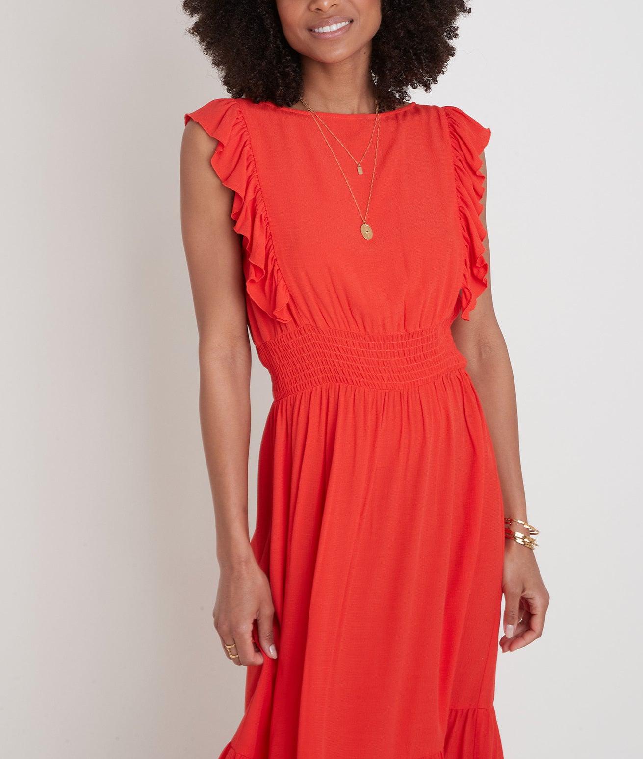 Robe mi-longue rouge à volants Luce Faume - seconde main