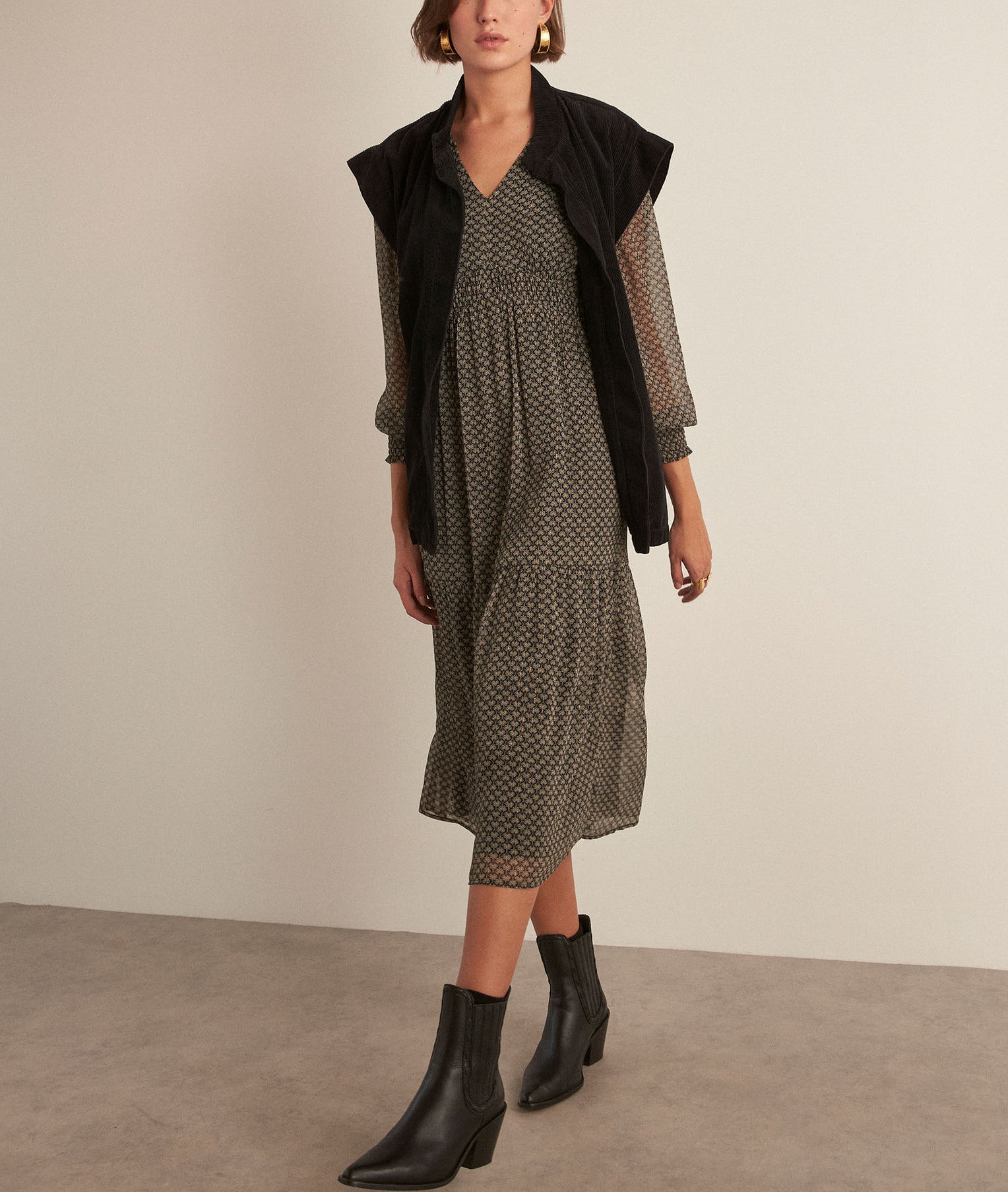 Robe longue imprimée noire Holive Faume - seconde main