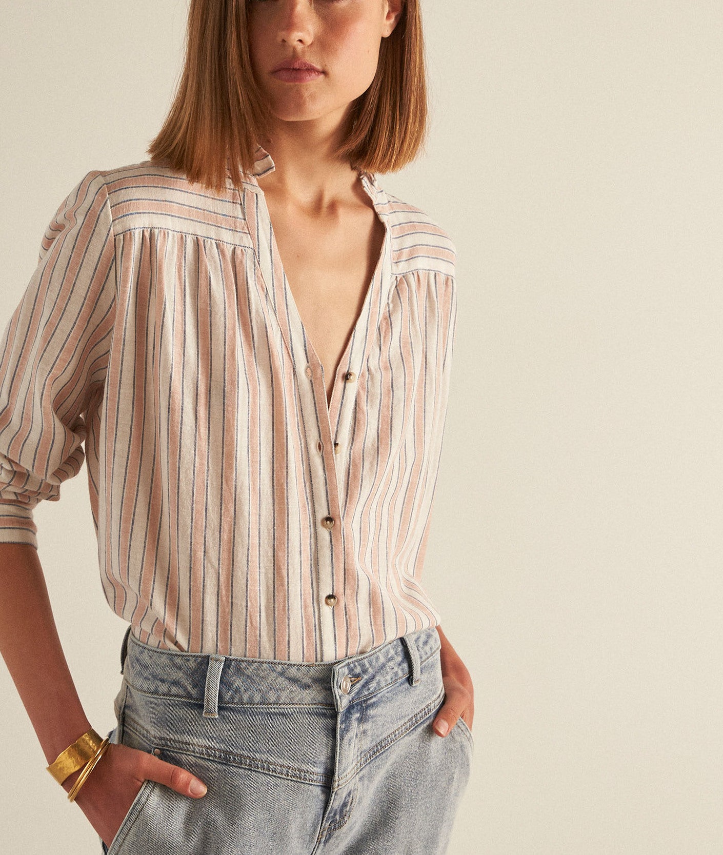 Chemise rayée en coton rose poudré CAYNA Faume - seconde main