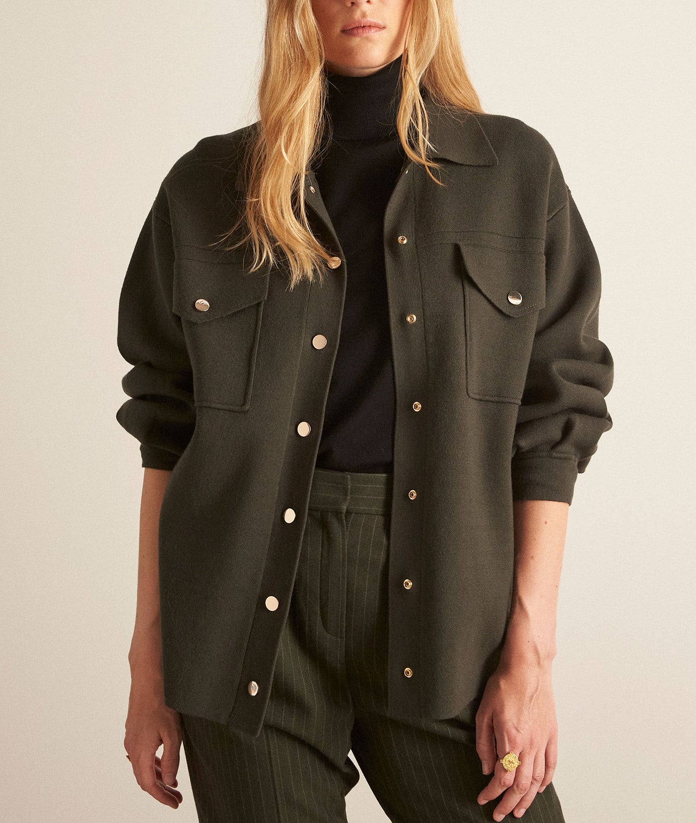 Surchemise en maille EcoVero kaki Brooke Faume - seconde main