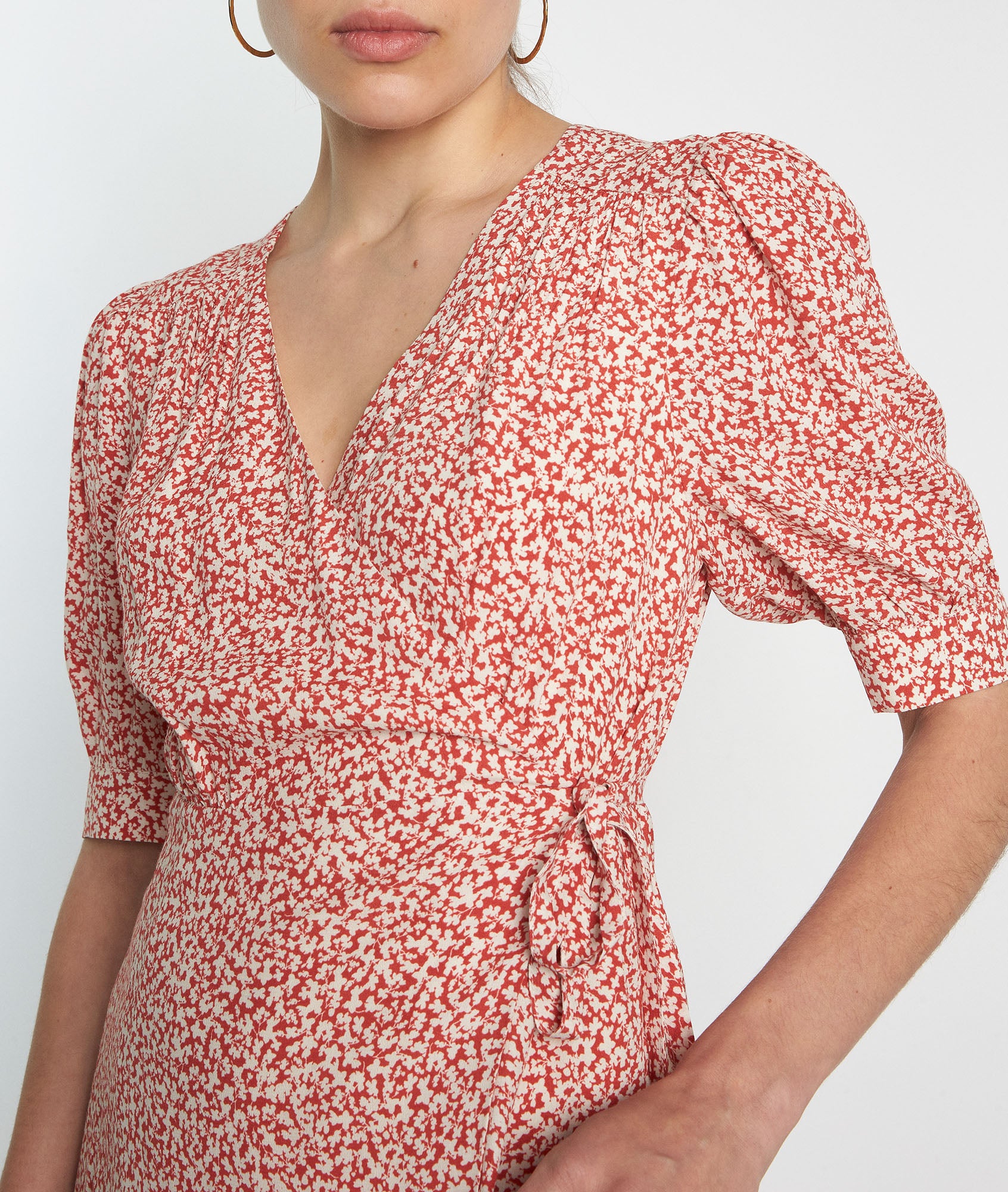 Robe courte cache-coeur imprimée rouge Neo Faume - seconde main