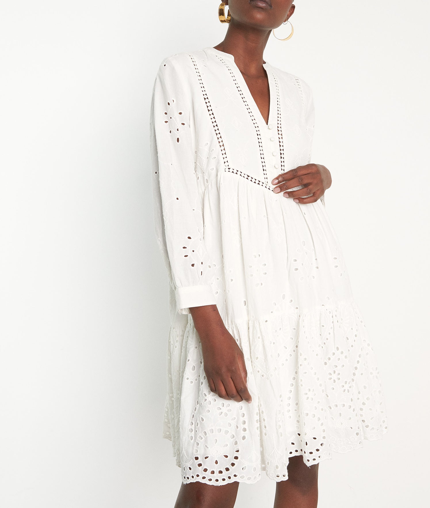 Robe courte brodée en coton bio blanc Naless Faume - seconde main