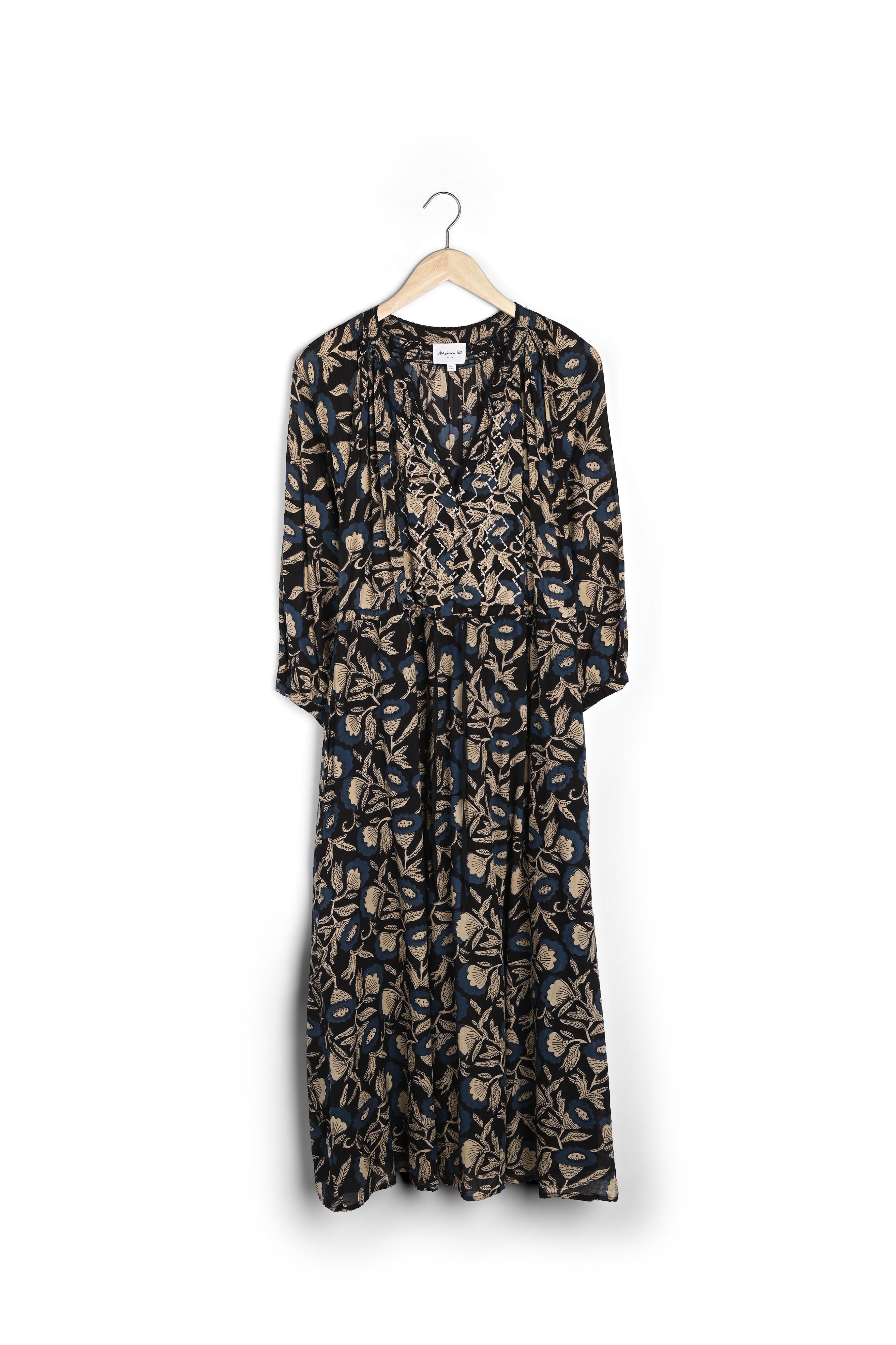 Robe longue en coton imprimé noir Norina Faume - seconde main