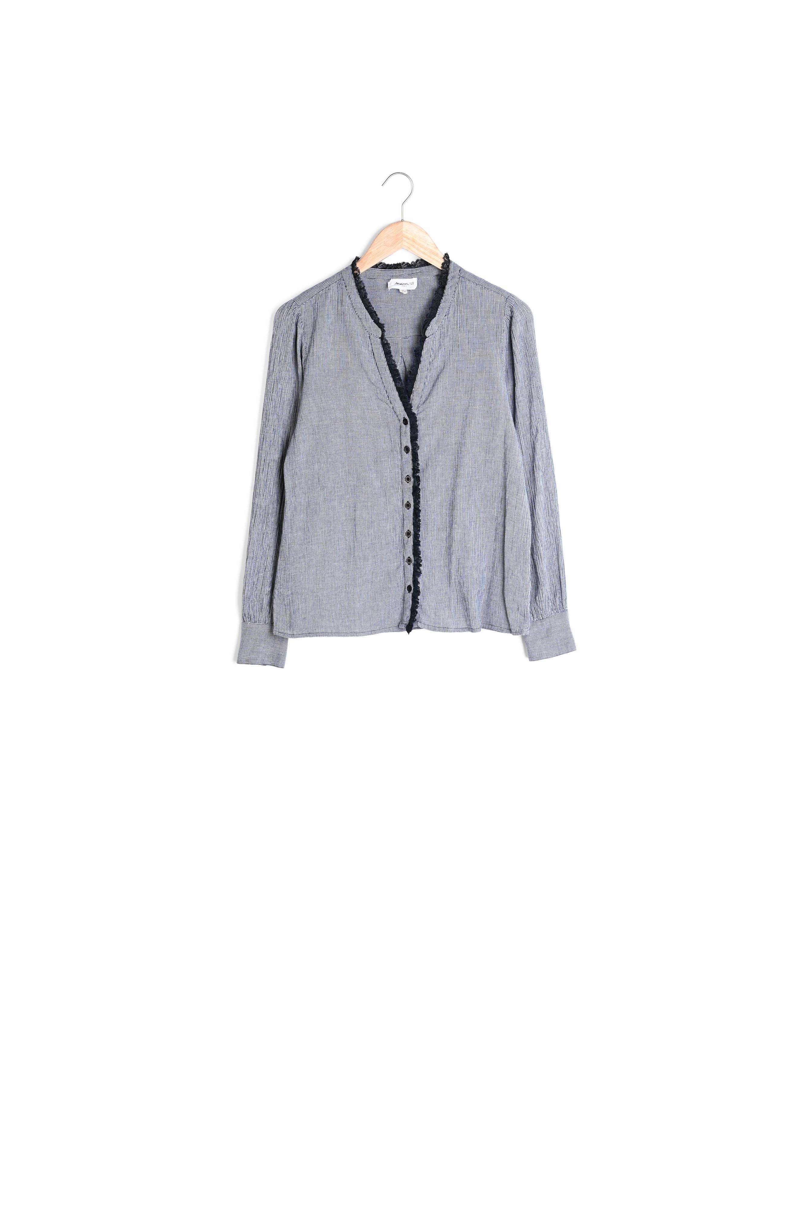 Blouse en coton et détails dentelle noire et grise Alex Faume - seconde main