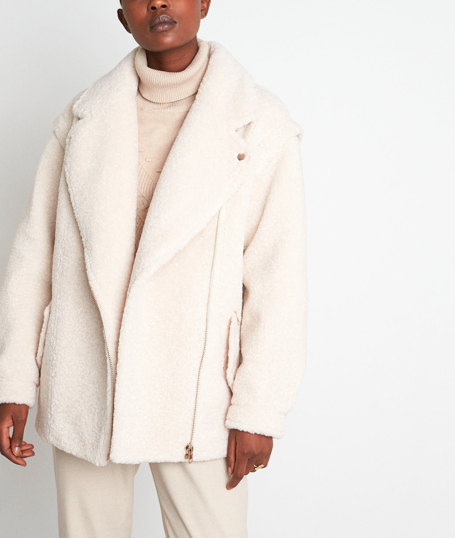 Manteau XXL effet mouton retourné écru Janna Faume - seconde main