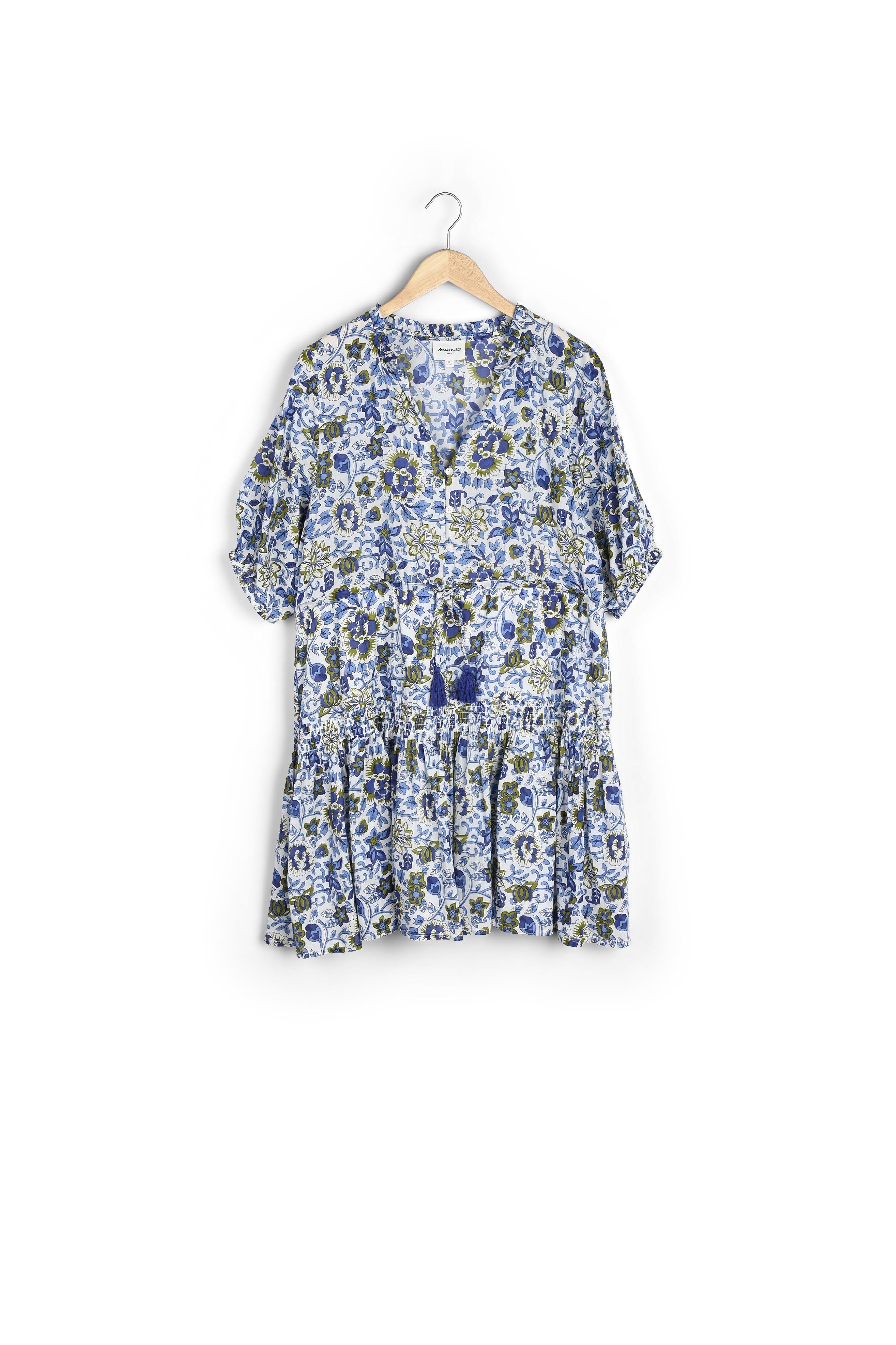 Robe courte en coton imprimé blanc et bleu Hana Faume - seconde main