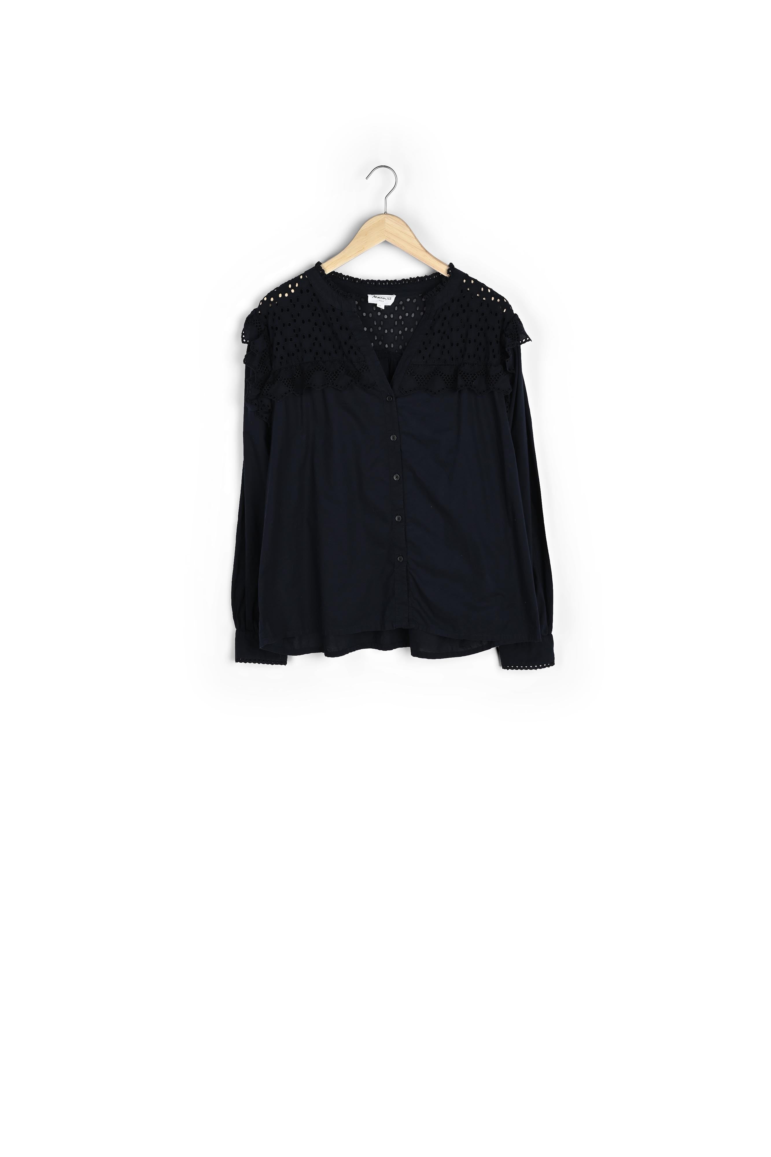 Blouse romantique en coton bleu marine Laila Faume - seconde main