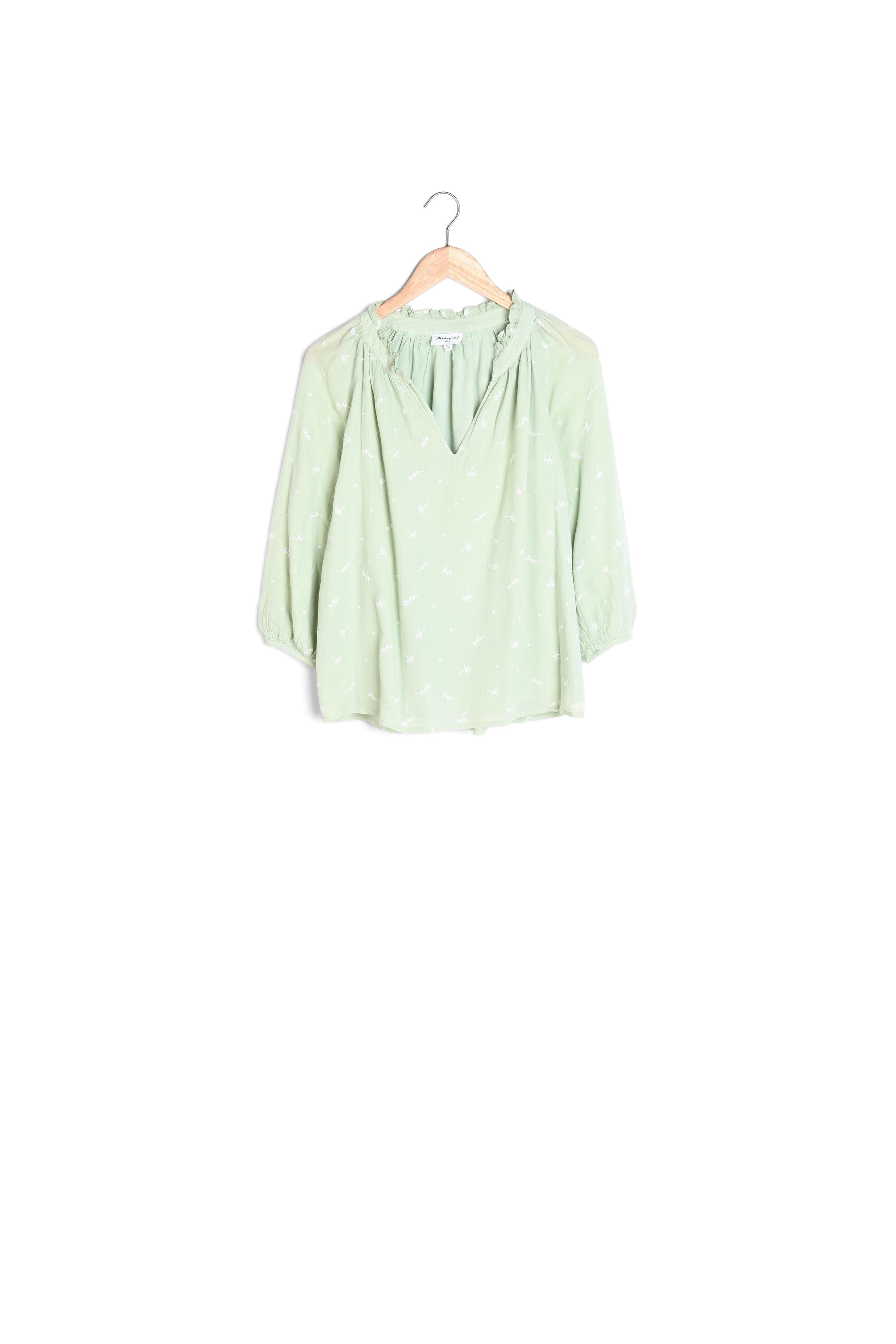 Blouse brodée en coton vert pâle Lorie Faume - seconde main