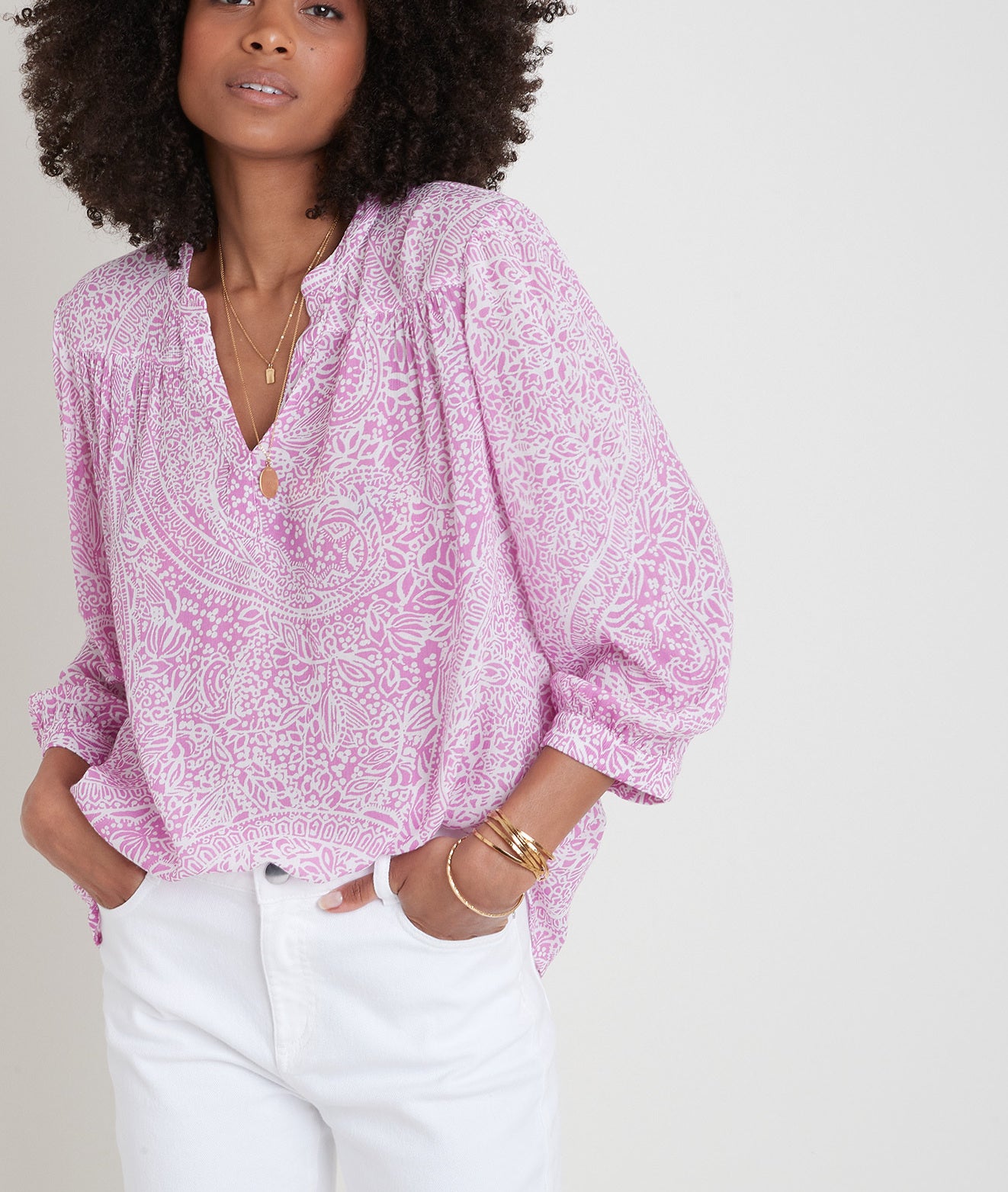 Blouse imprimée rose et blanche Elsa Faume - seconde main