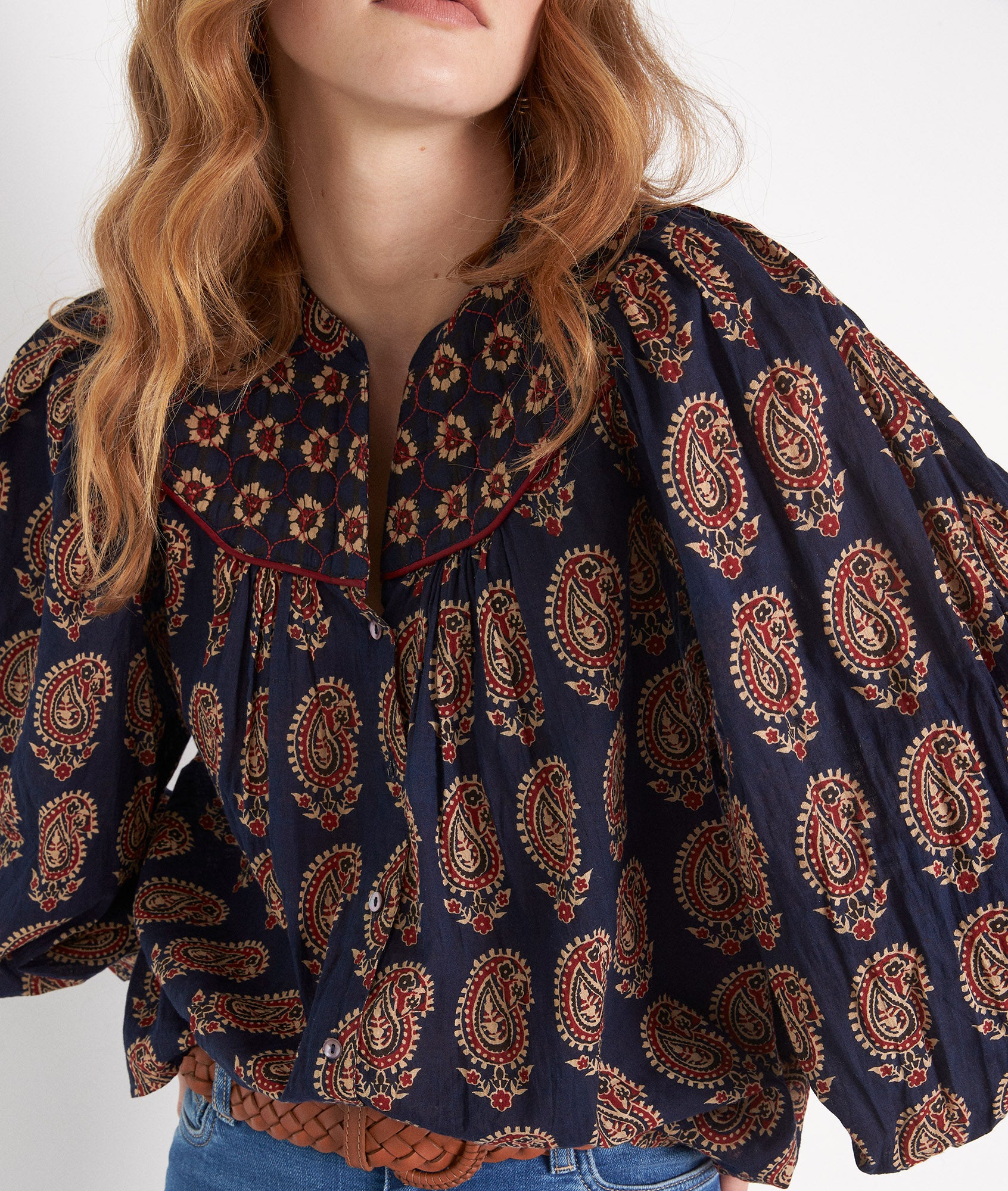 Blouse imprimée en coton marine Camille Faume - seconde main