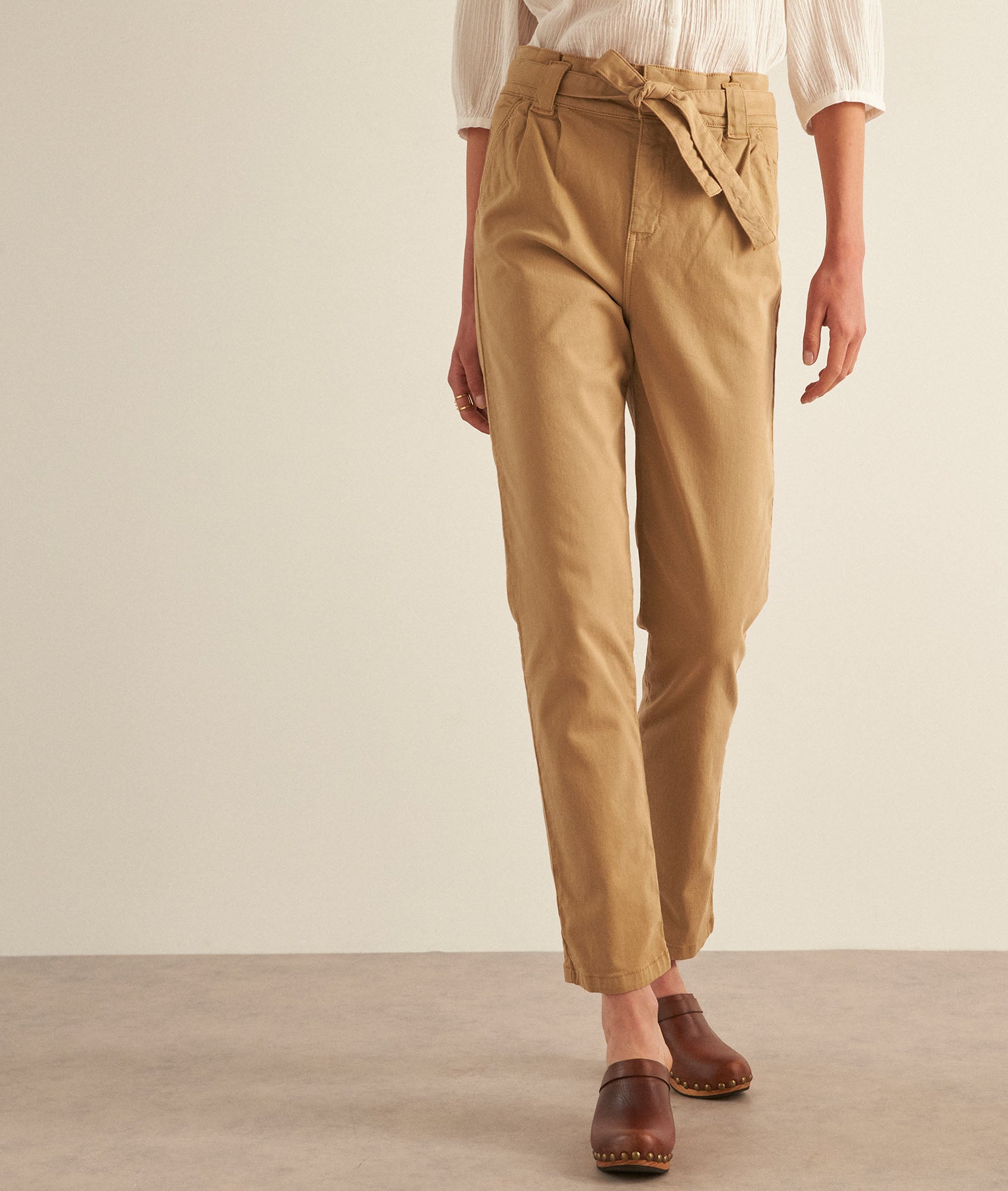 Pantalon paper bag en coton beige PAM Faume - seconde main