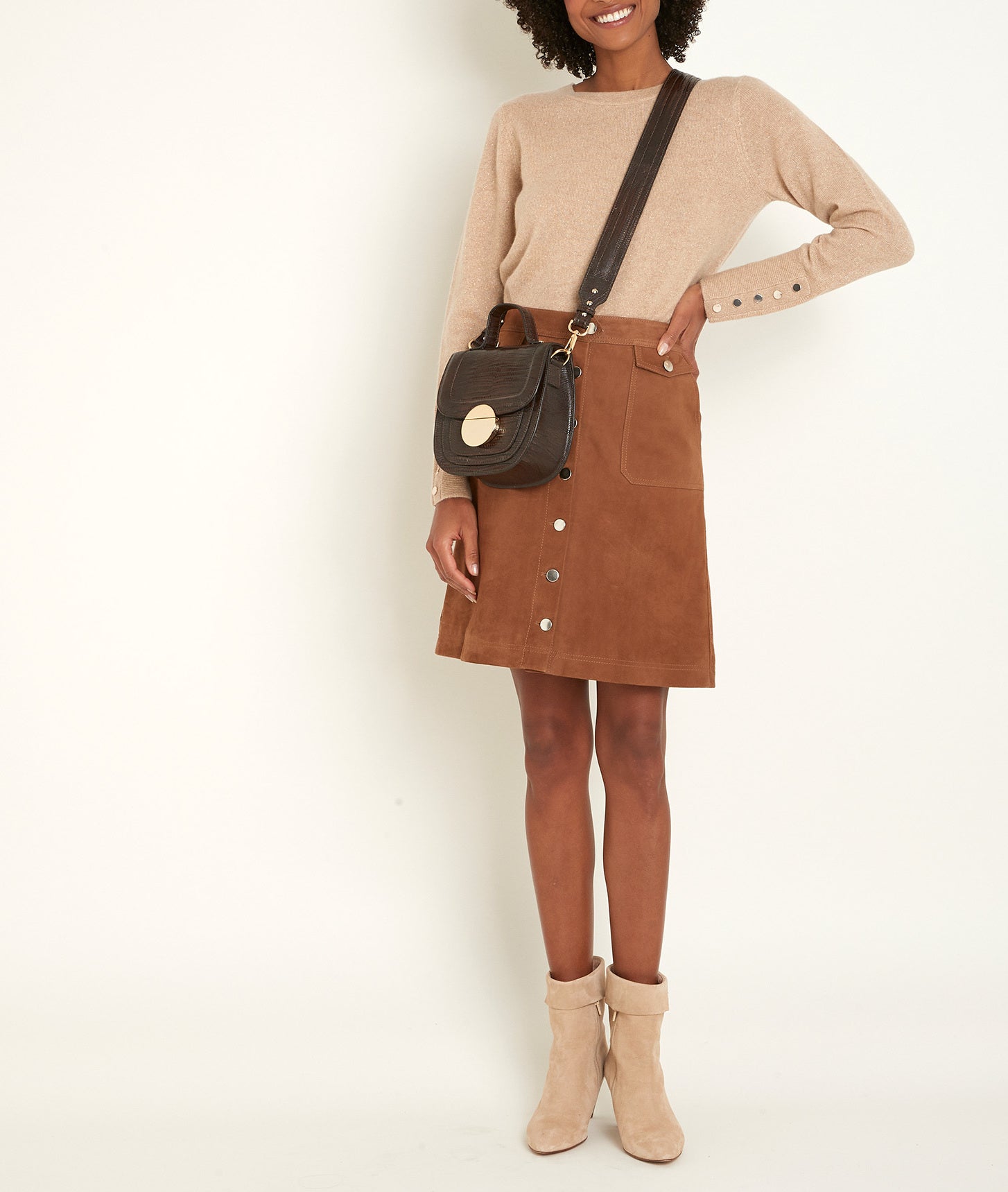 Jupe en cuir velours camel Ambre Faume - seconde main