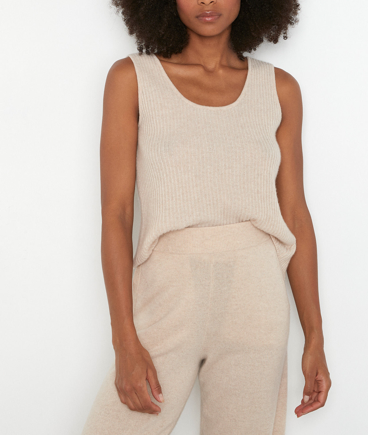 Débardeur en cachemire recyclé beige Teva Faume - seconde main