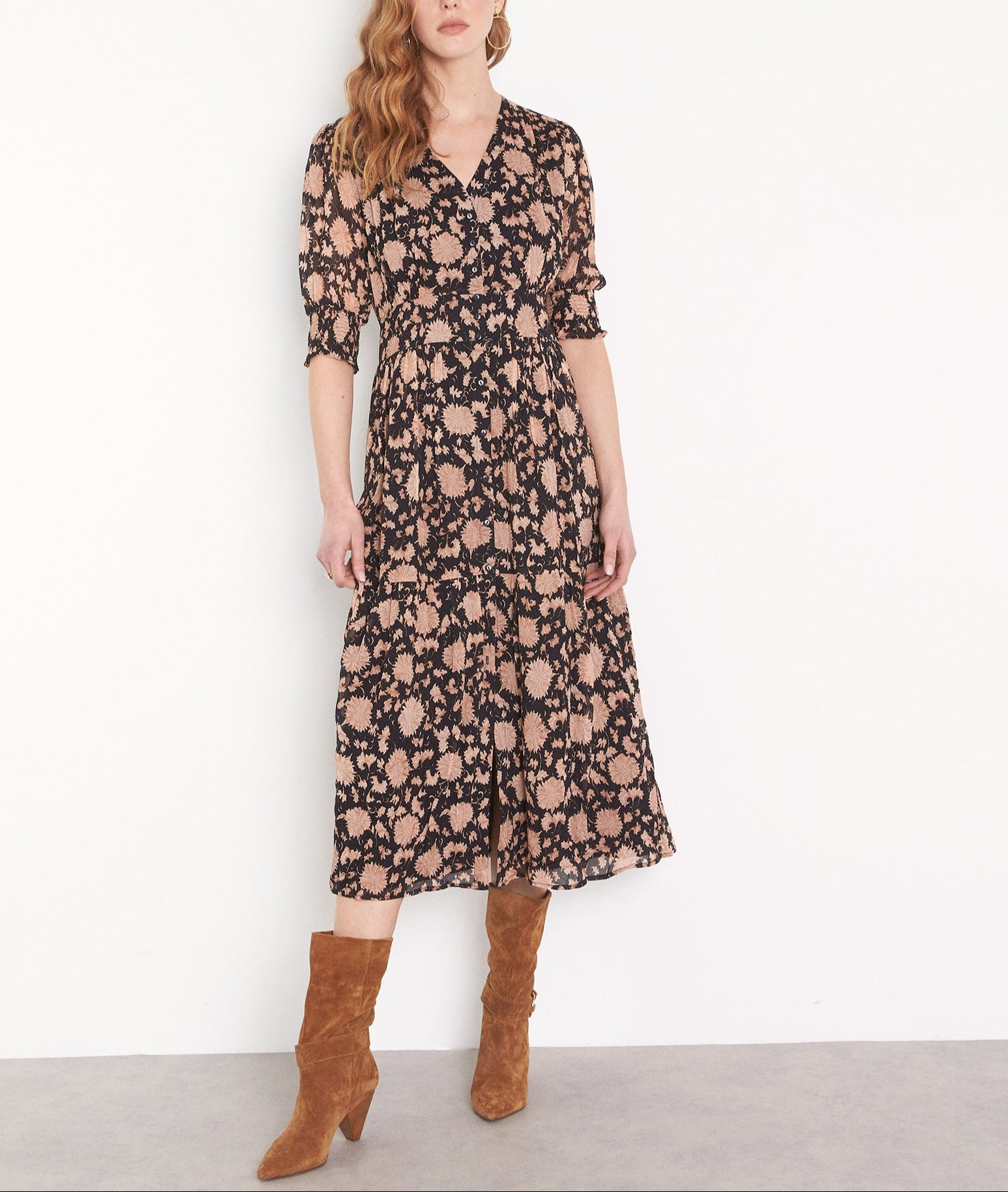 Robe longue imprimée noire Hadra Faume - seconde main